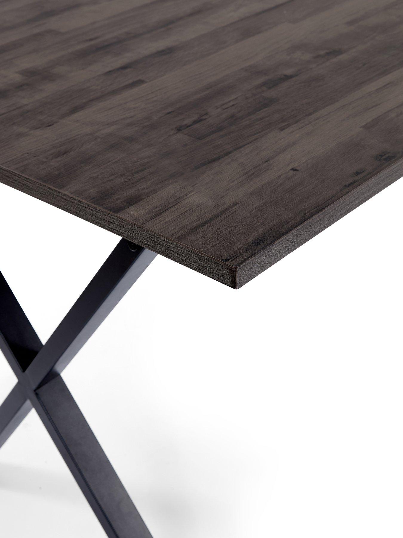 Image 4 of 6 of The Very Collection Harlem 180cm Black Oak Dining Table &amp; 4 Nina Light Grey Chairs