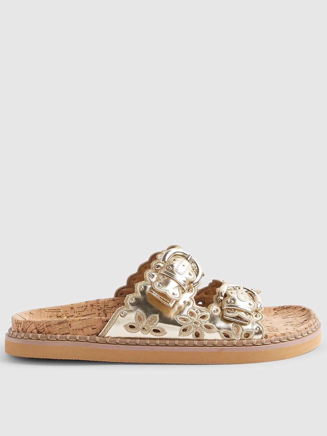  image of river-island-double-scallop-strap-sandals-gold