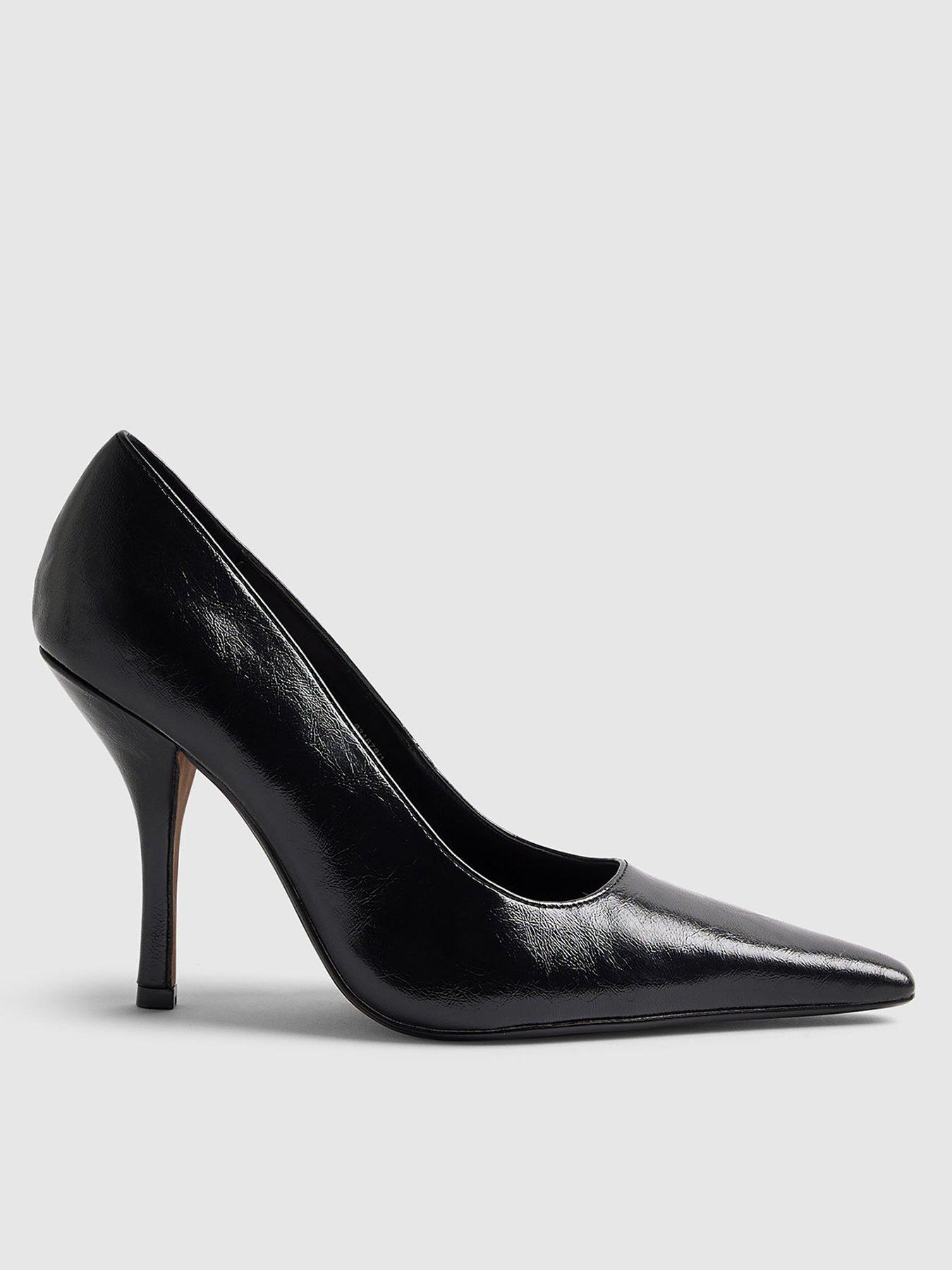 Image 1 of 5 of River Island Long Chisel Toe Court Heels - Black