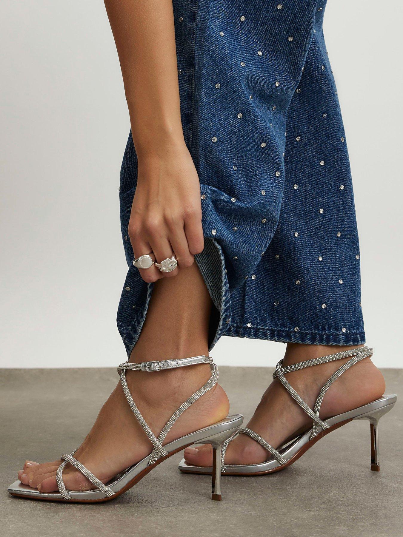 River Island Heatseal Strappy Heeled Sandal - Silver