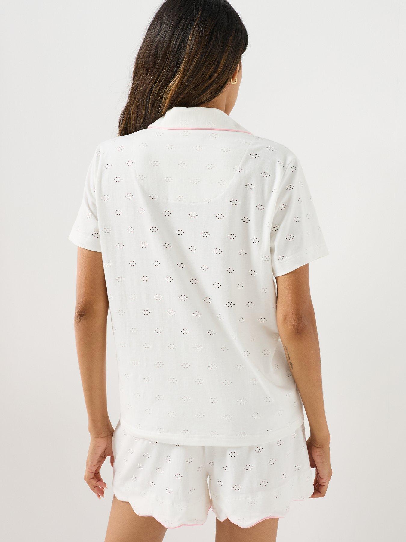 Image 2 of 5 of Loungeable Broiderie Contrast Wave Shirt And Short PJ Set