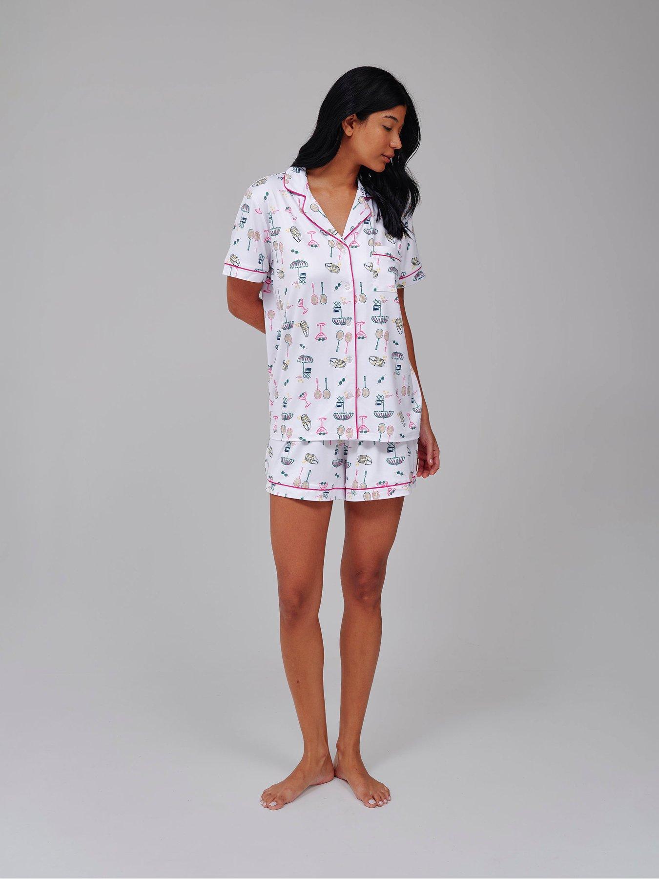 Loungeable Tennis Print PJ Set - White