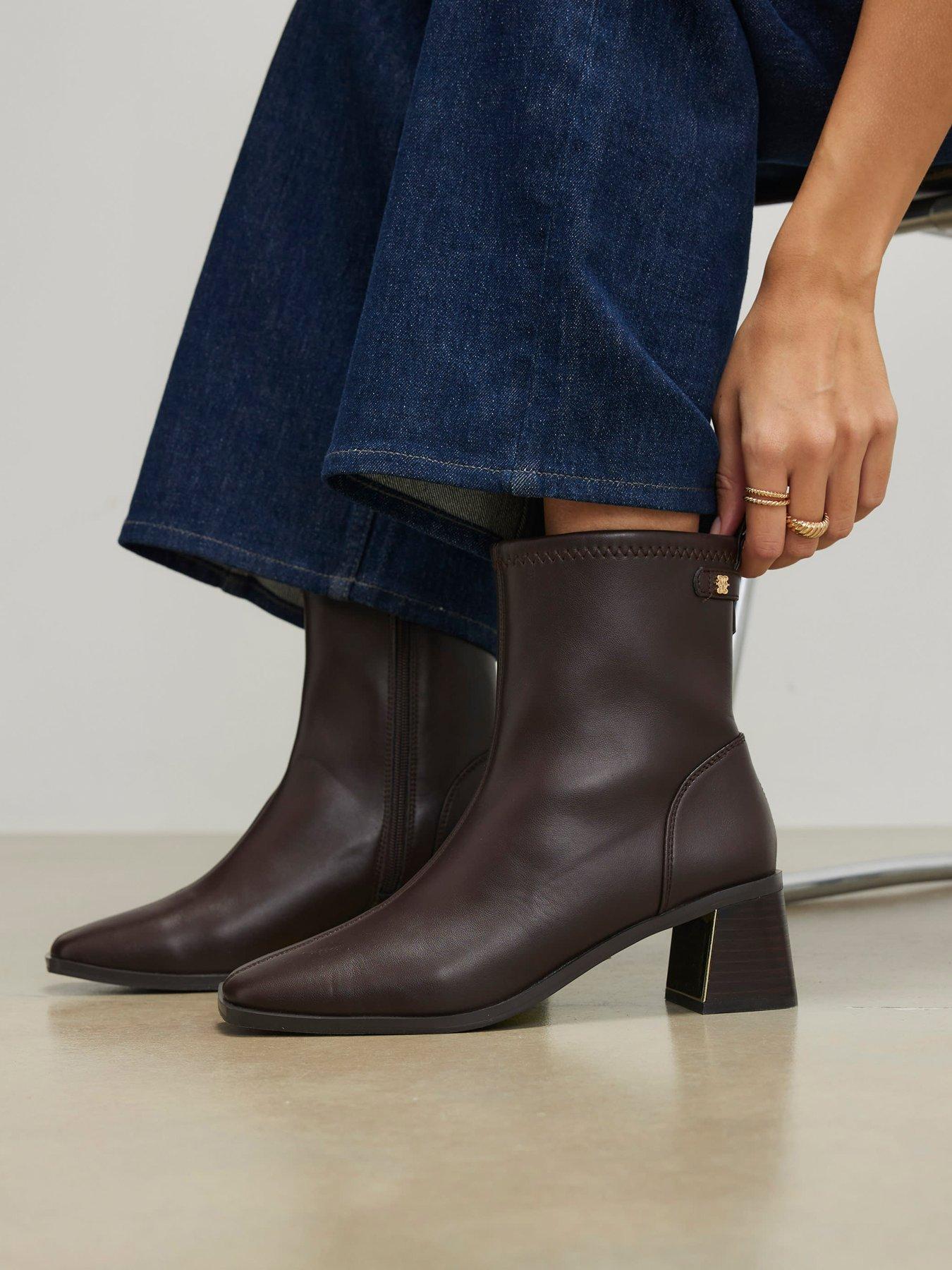  image of river-island-block-heel-stretch-sock-boot-brown