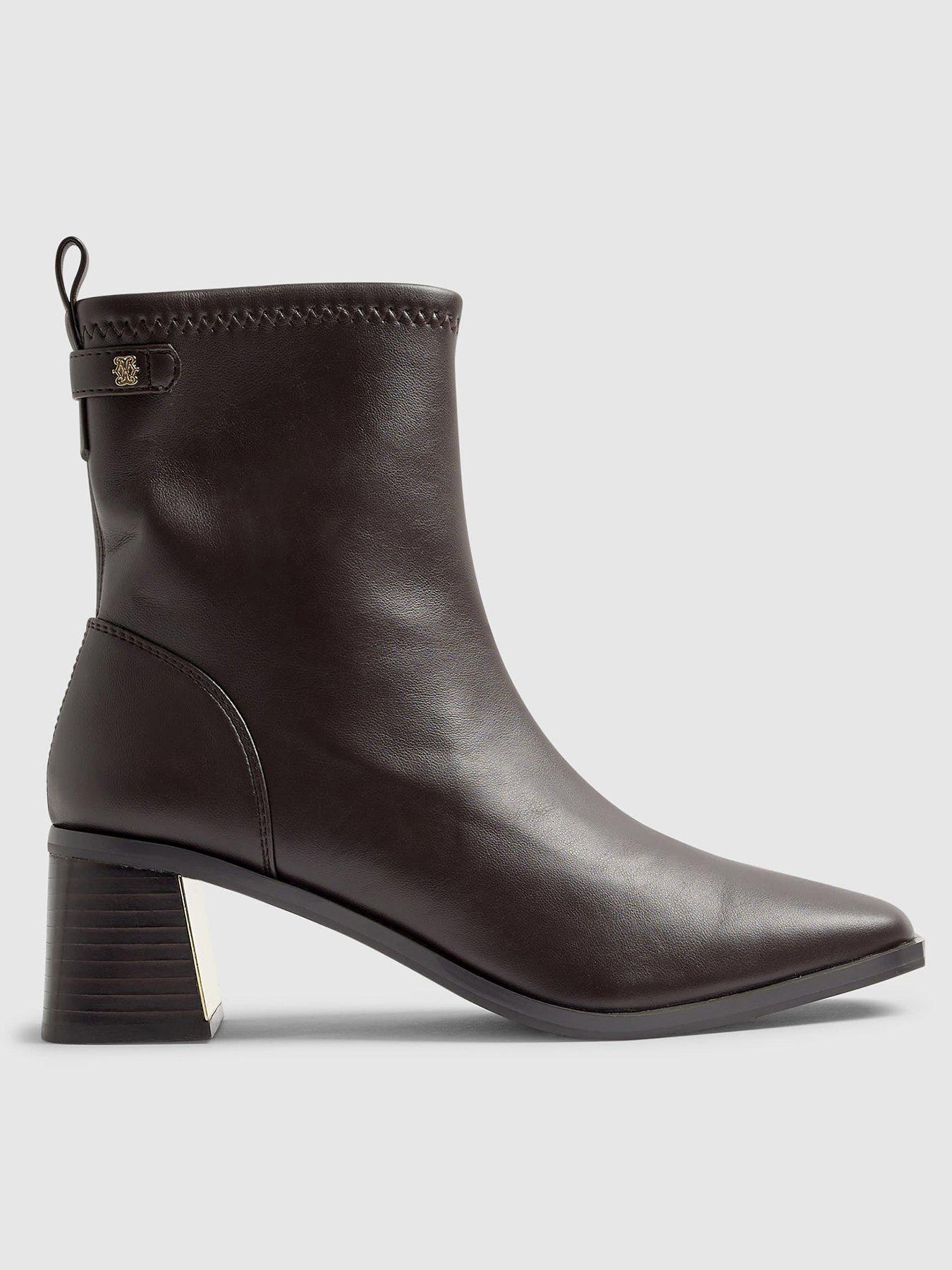  image of river-island-block-heel-stretch-sock-boot-brown