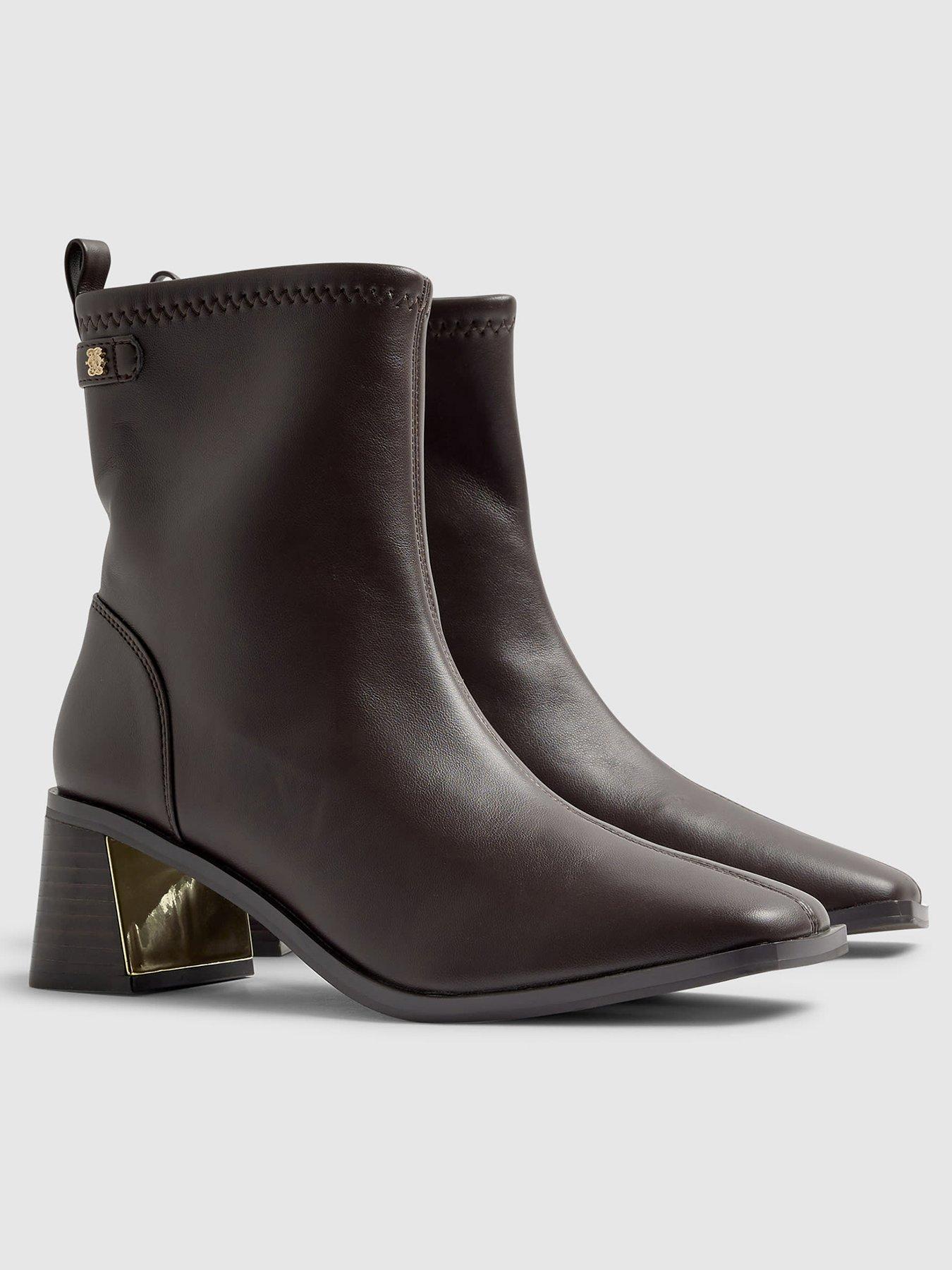  image of river-island-block-heel-stretch-sock-boot-brown