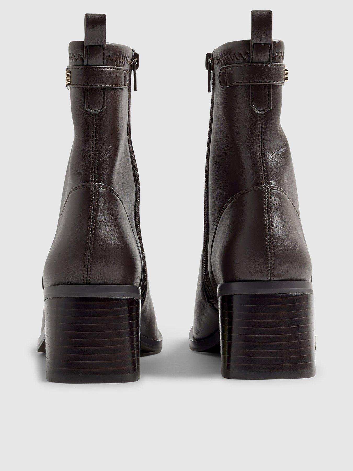  image of river-island-block-heel-stretch-sock-boot-brown