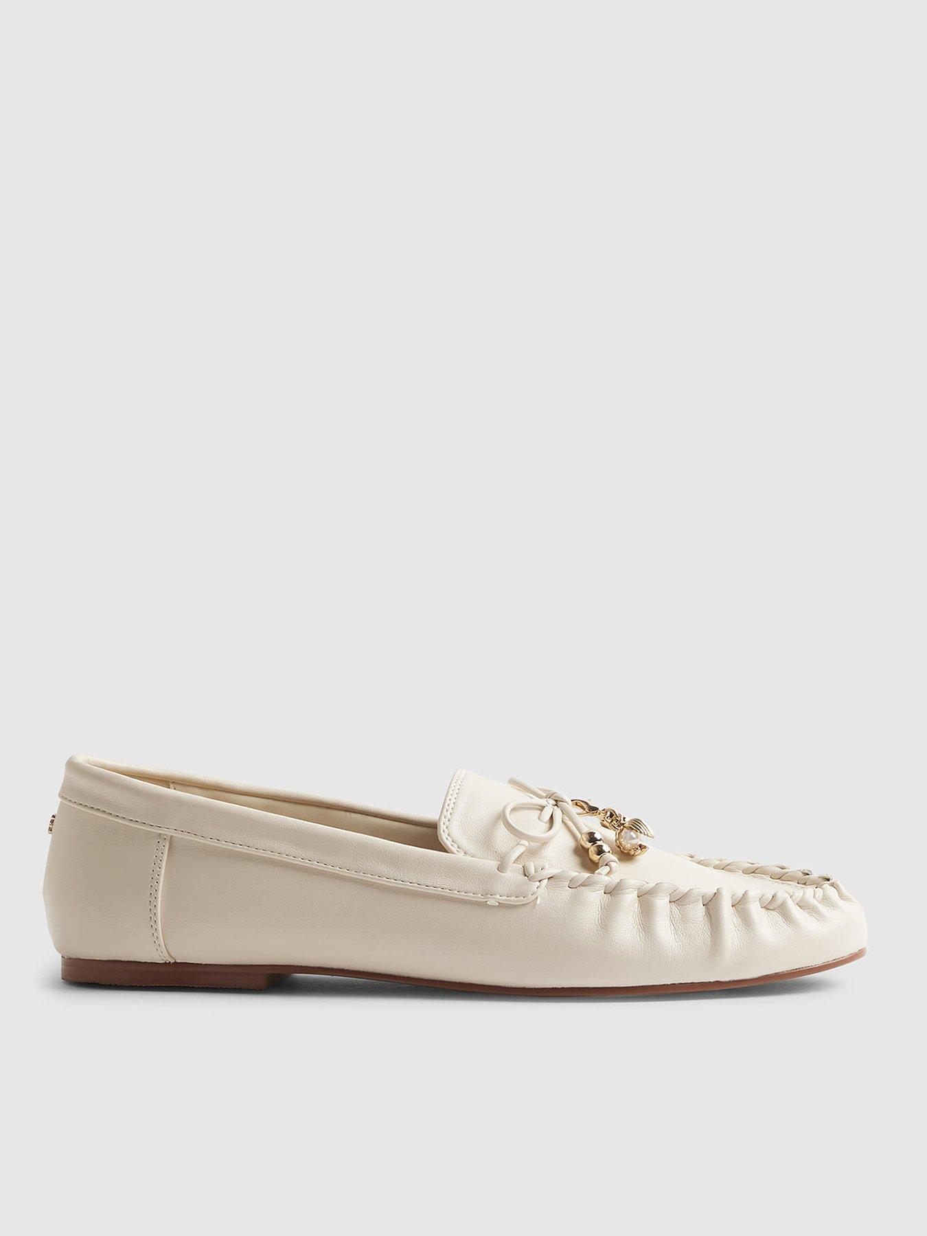River Island Bow PU Moccasin Loafer - White