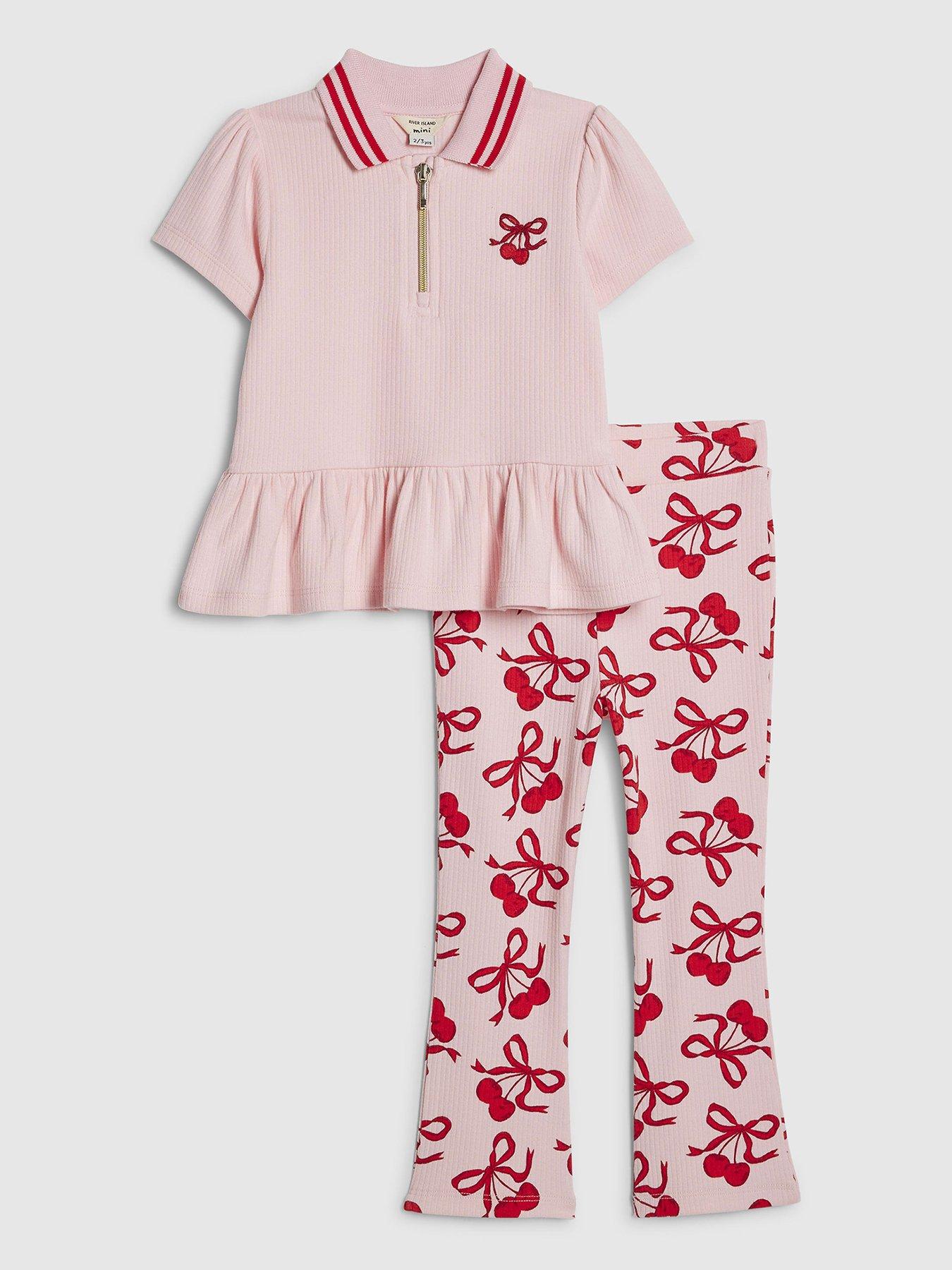 River Island Mini Girls Cherry Bow Leggings Set - Pink