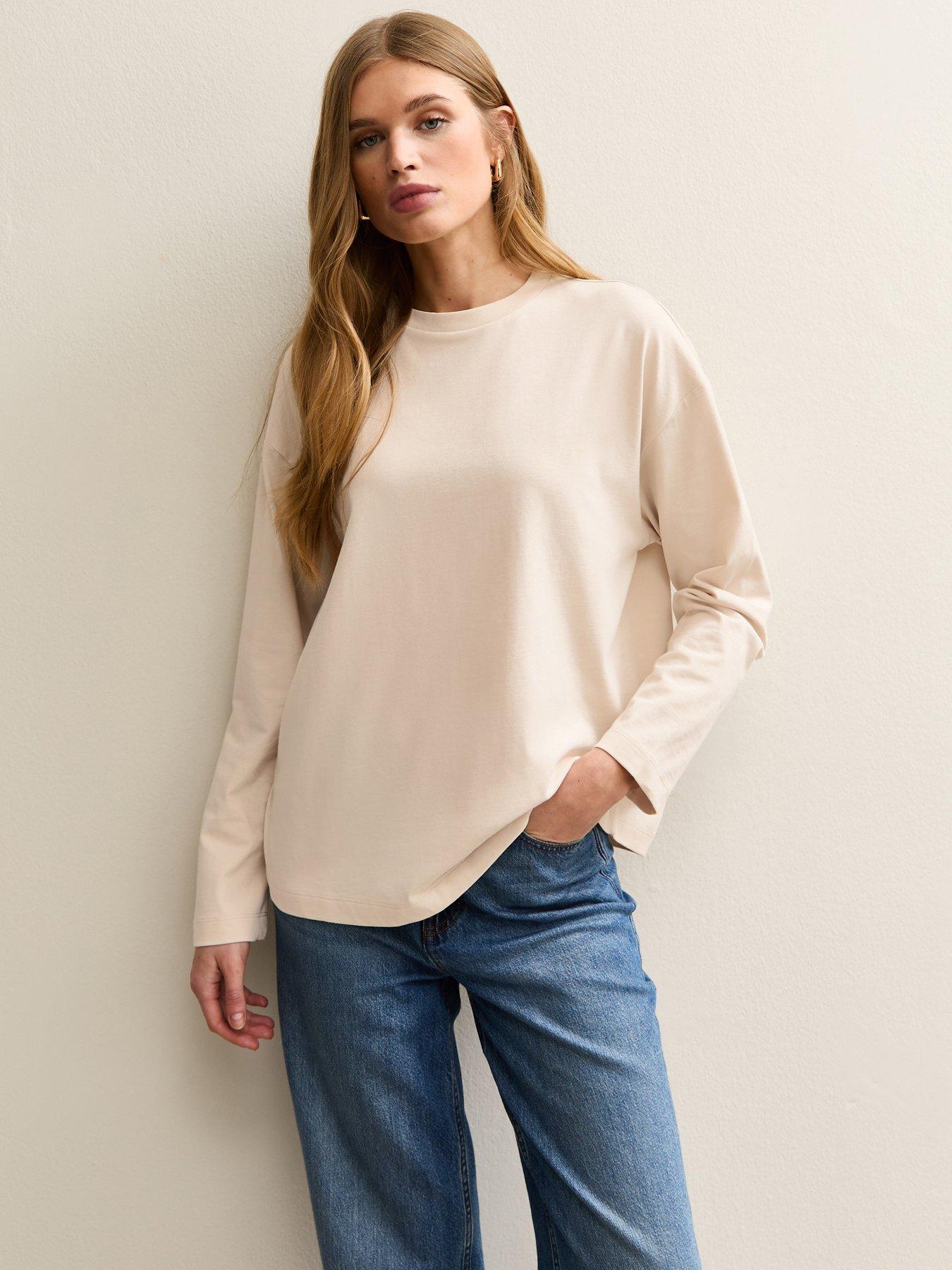 New Look Premium Heavyweight Cotton Long Sleeve T-Shirt - Stone Grey
