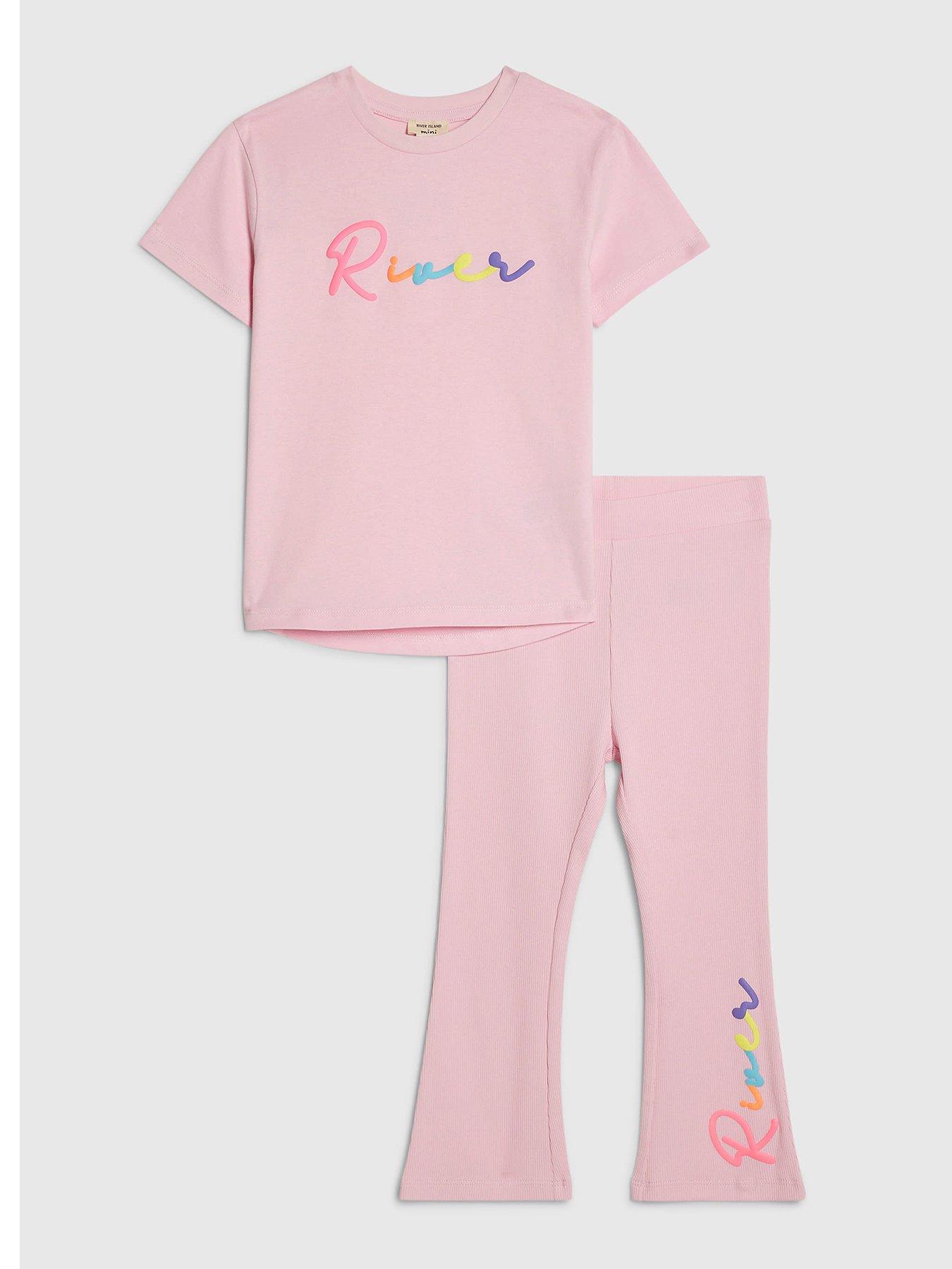 River Island Mini Girls Branded Script T-Shirt Set - Pink