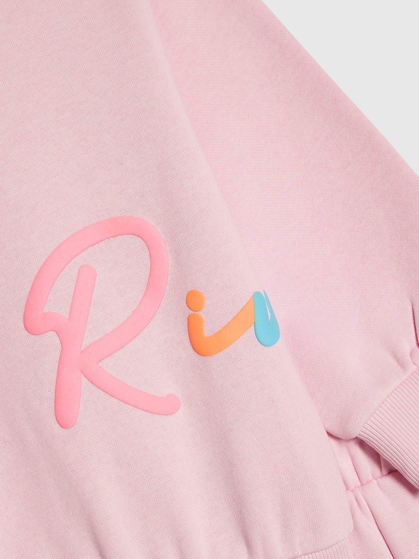  image of river-island-mini-girls-branded-script-sweatshirt-set-pink
