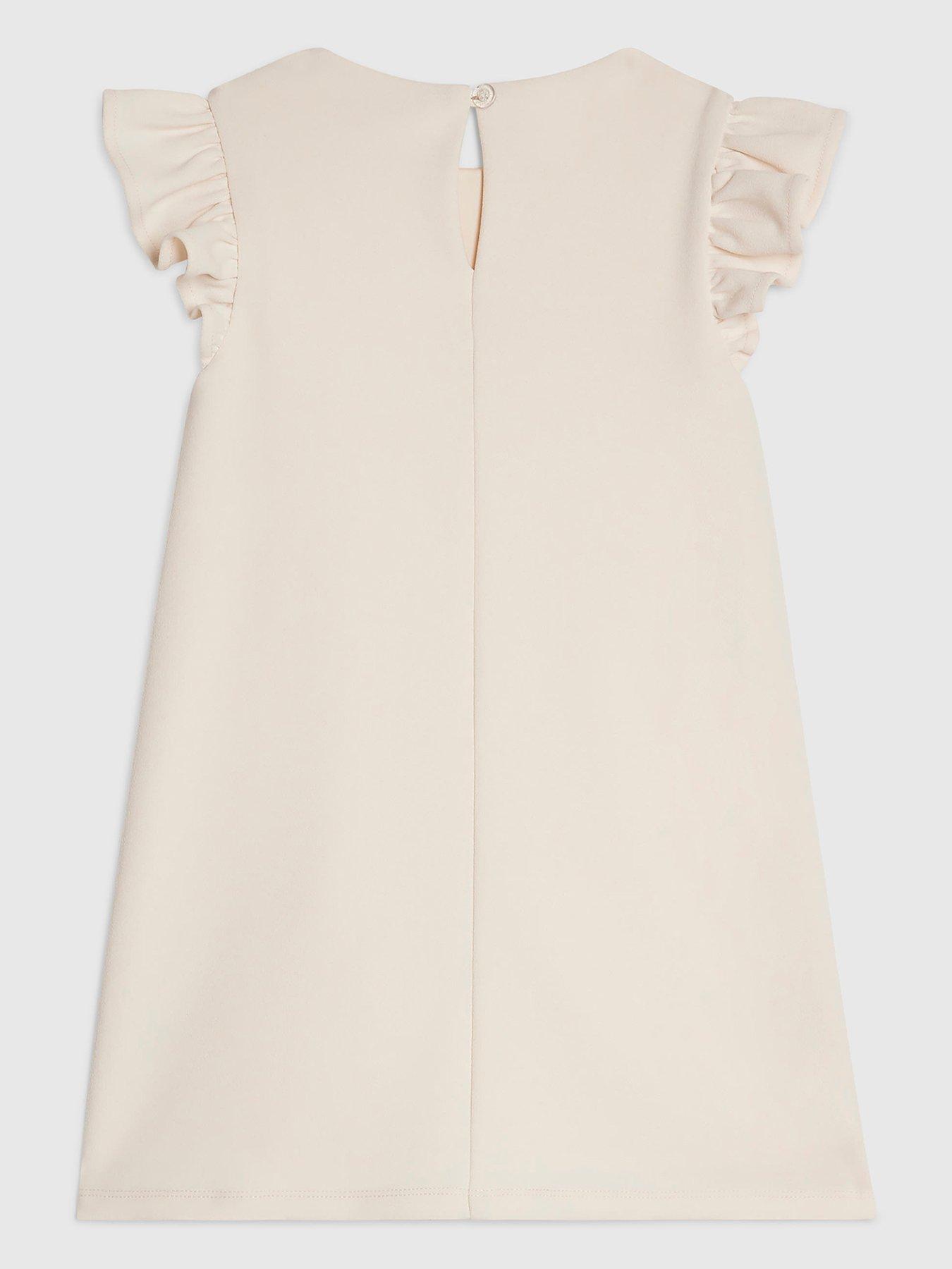 Image 2 of 4 of River Island Mini Girls Rosette Shift Dress - Beige