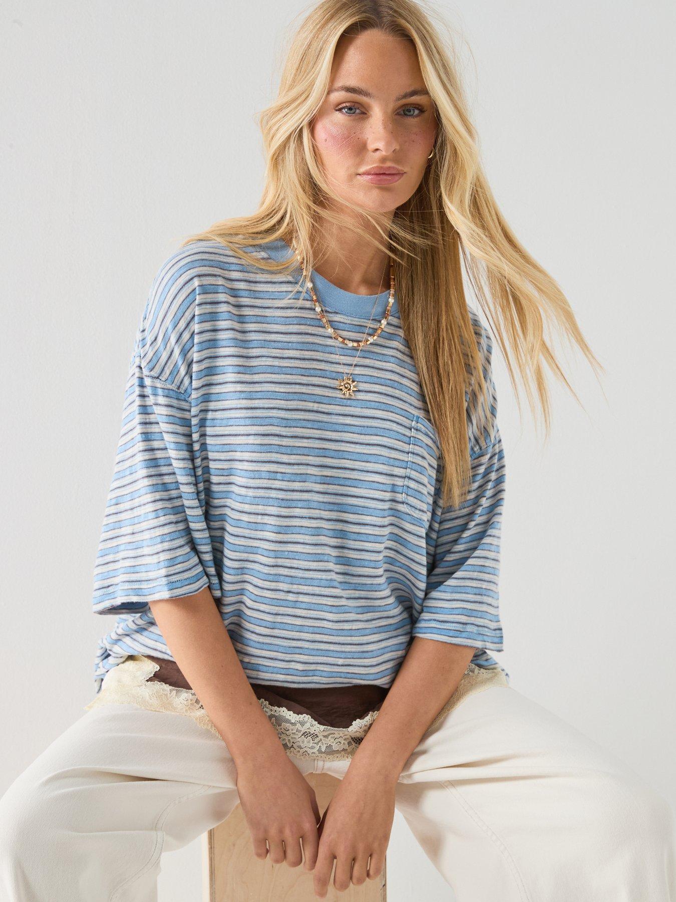 FREE PEOPLE All Love Stripe Pocket T-Shirt - Blue