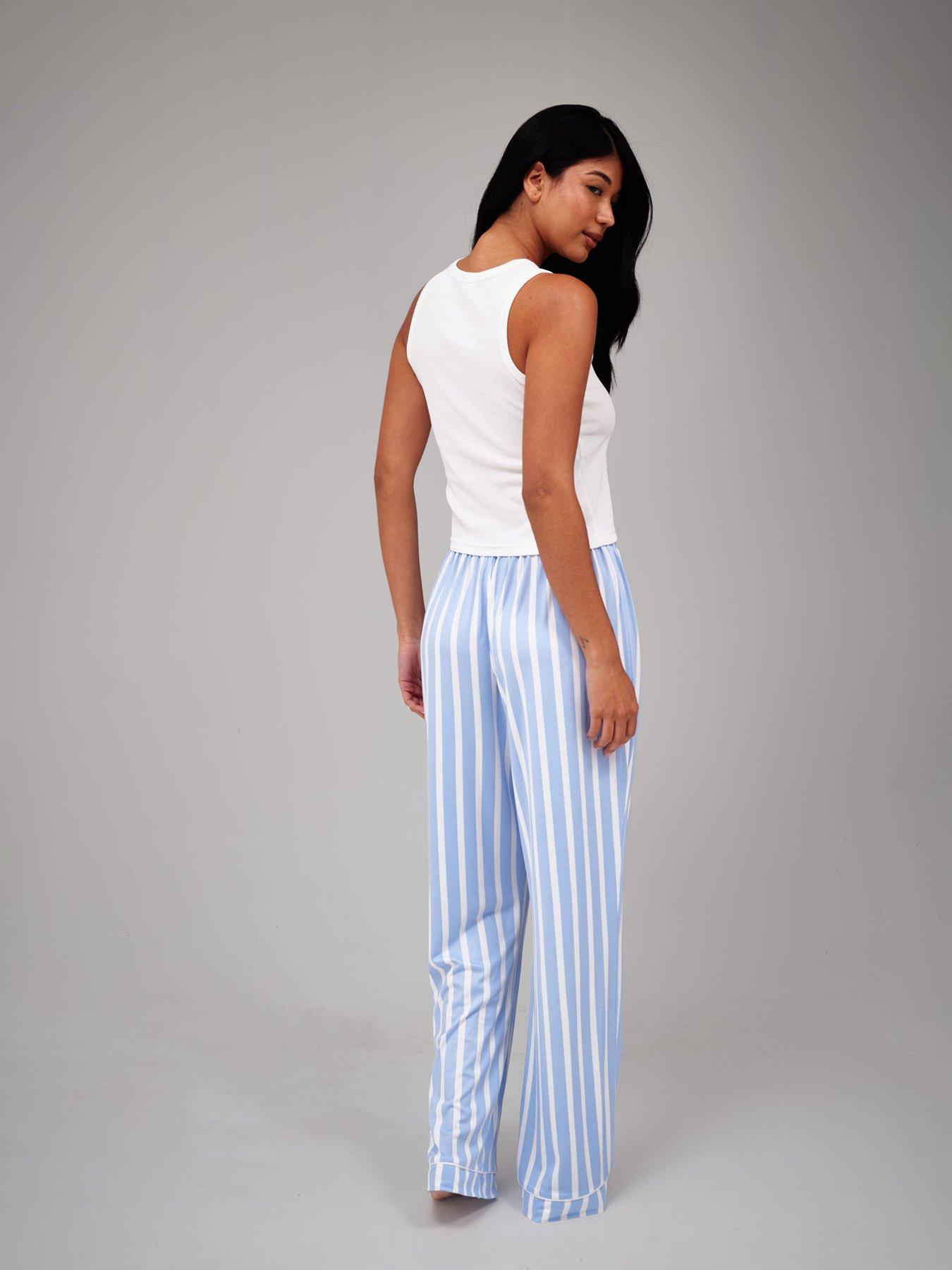 Image 2 of 4 of Loungeable Lemon Print Rib Vest &amp; Jersey Trouser Pyjama Set - Blue