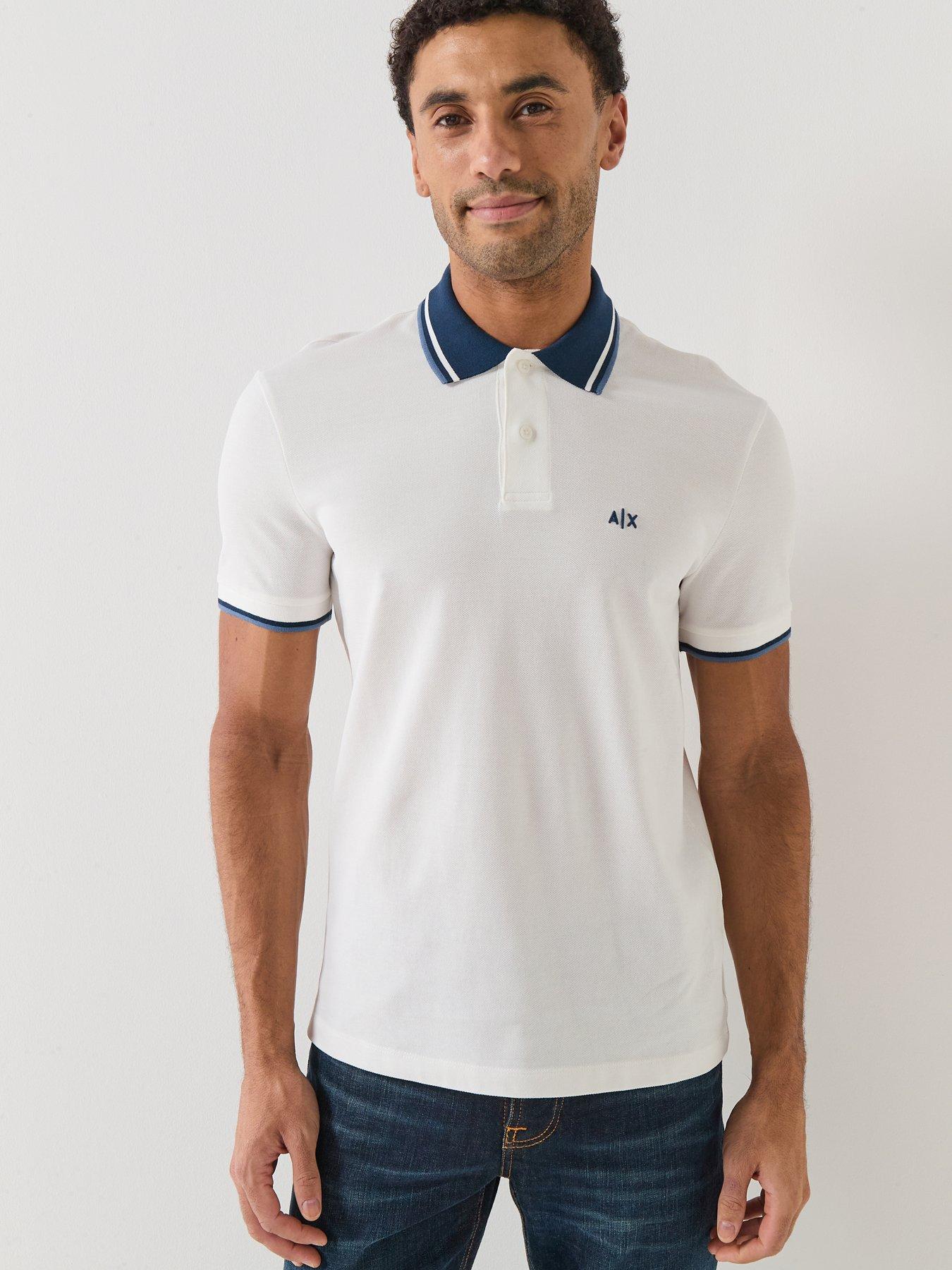 Image 1 of 6 of Armani Exchange Logo Collar Polo Shirt - Off White