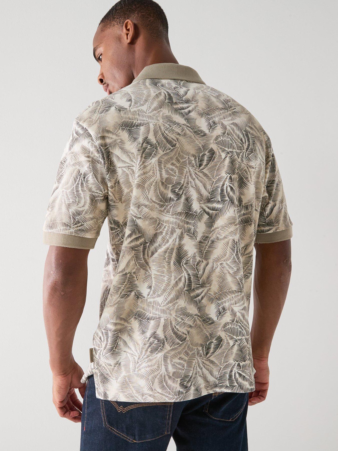  image of armani-exchange-leaf-print-polo-shirt-beige