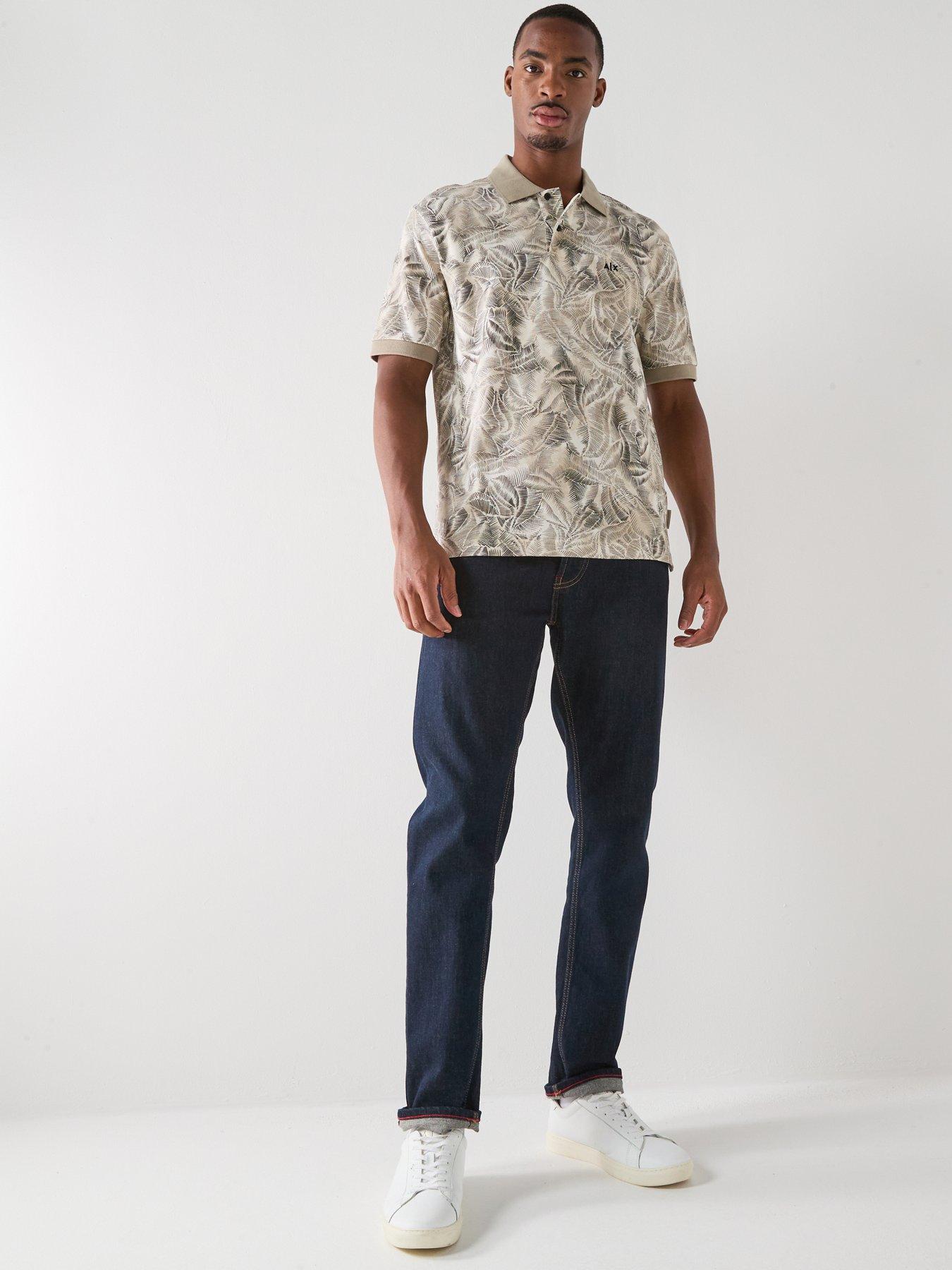  image of armani-exchange-leaf-print-polo-shirt-beige