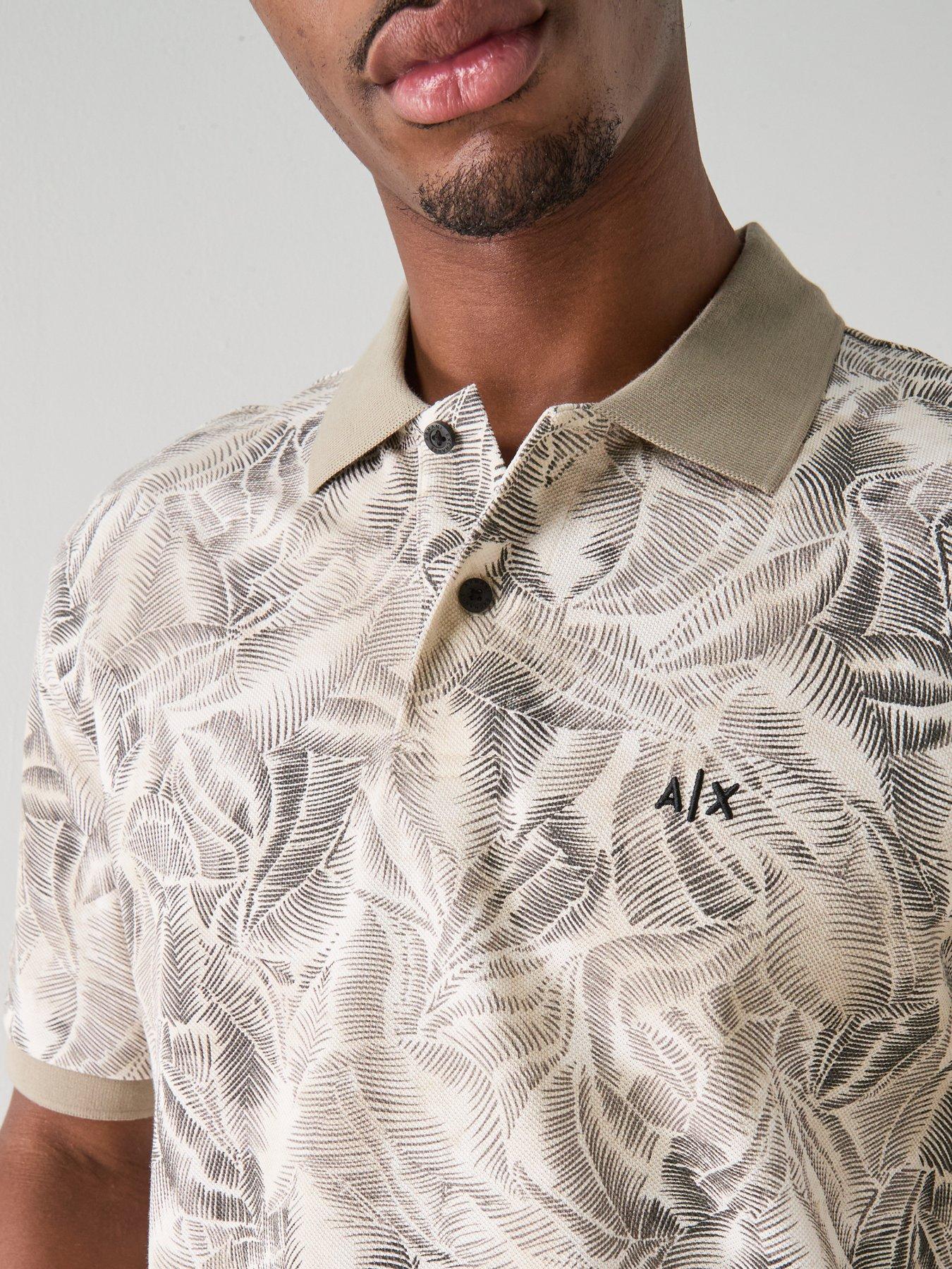  image of armani-exchange-leaf-print-polo-shirt-beige
