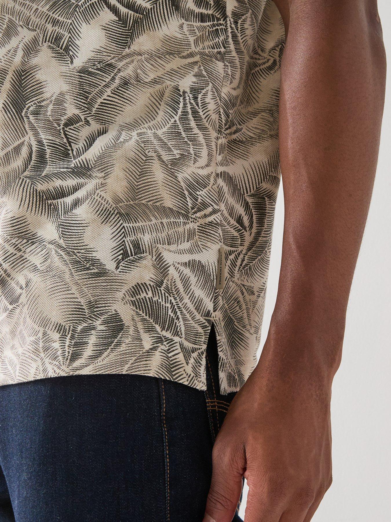  image of armani-exchange-leaf-print-polo-shirt-beige