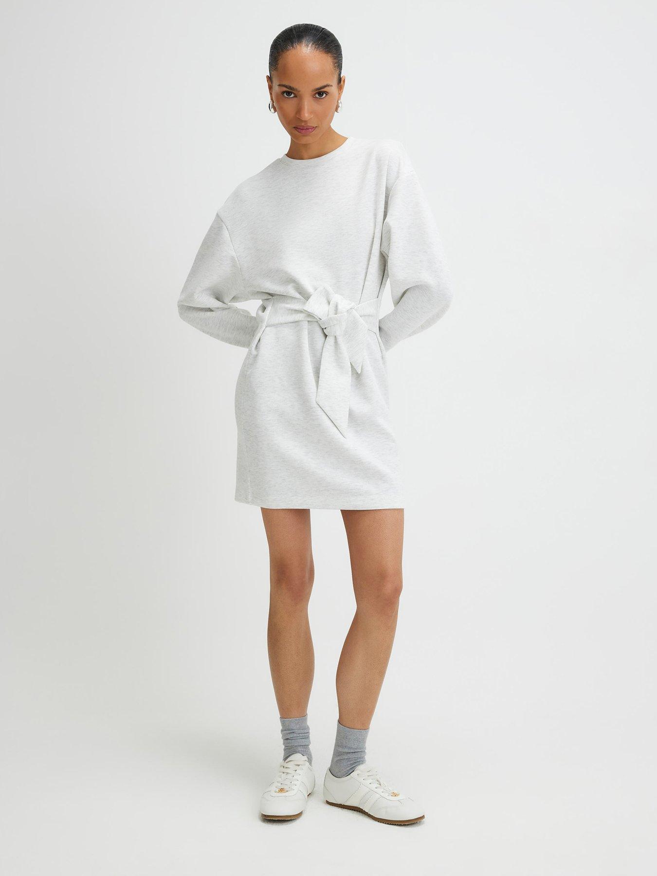 River Island Long Sleeve Tie Front Mini Sweatshirt Dress - Grey