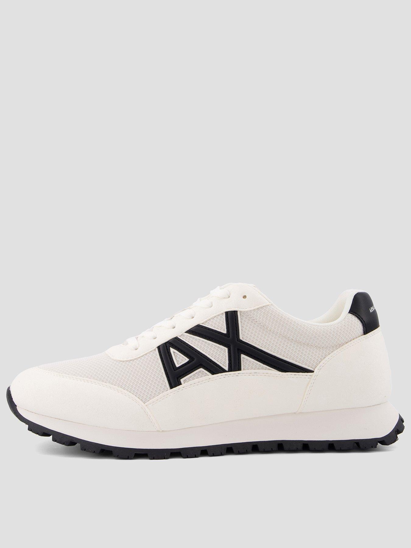 front image of armani-exchange-drop-logo-suede-runner-trainers-off-white