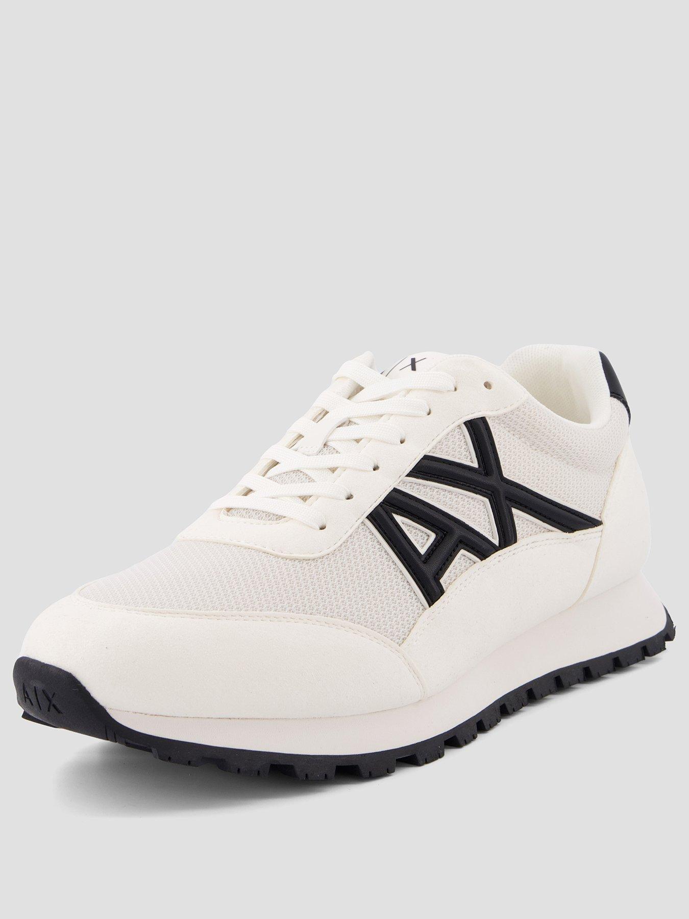  image of armani-exchange-drop-logo-suede-runner-trainers-off-white