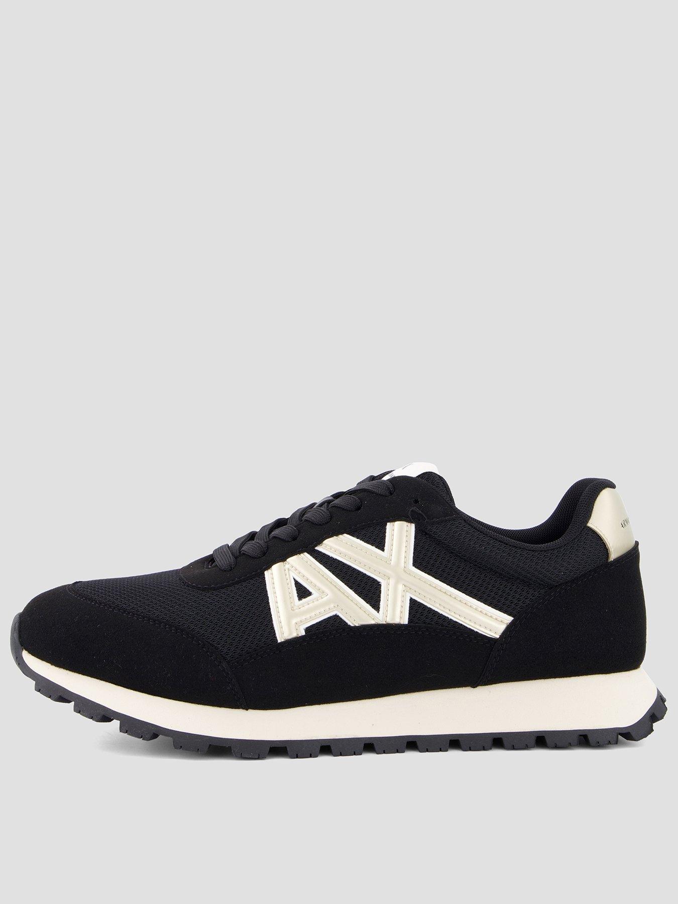  image of armani-exchange-drop-logo-suede-runner-trainers-black