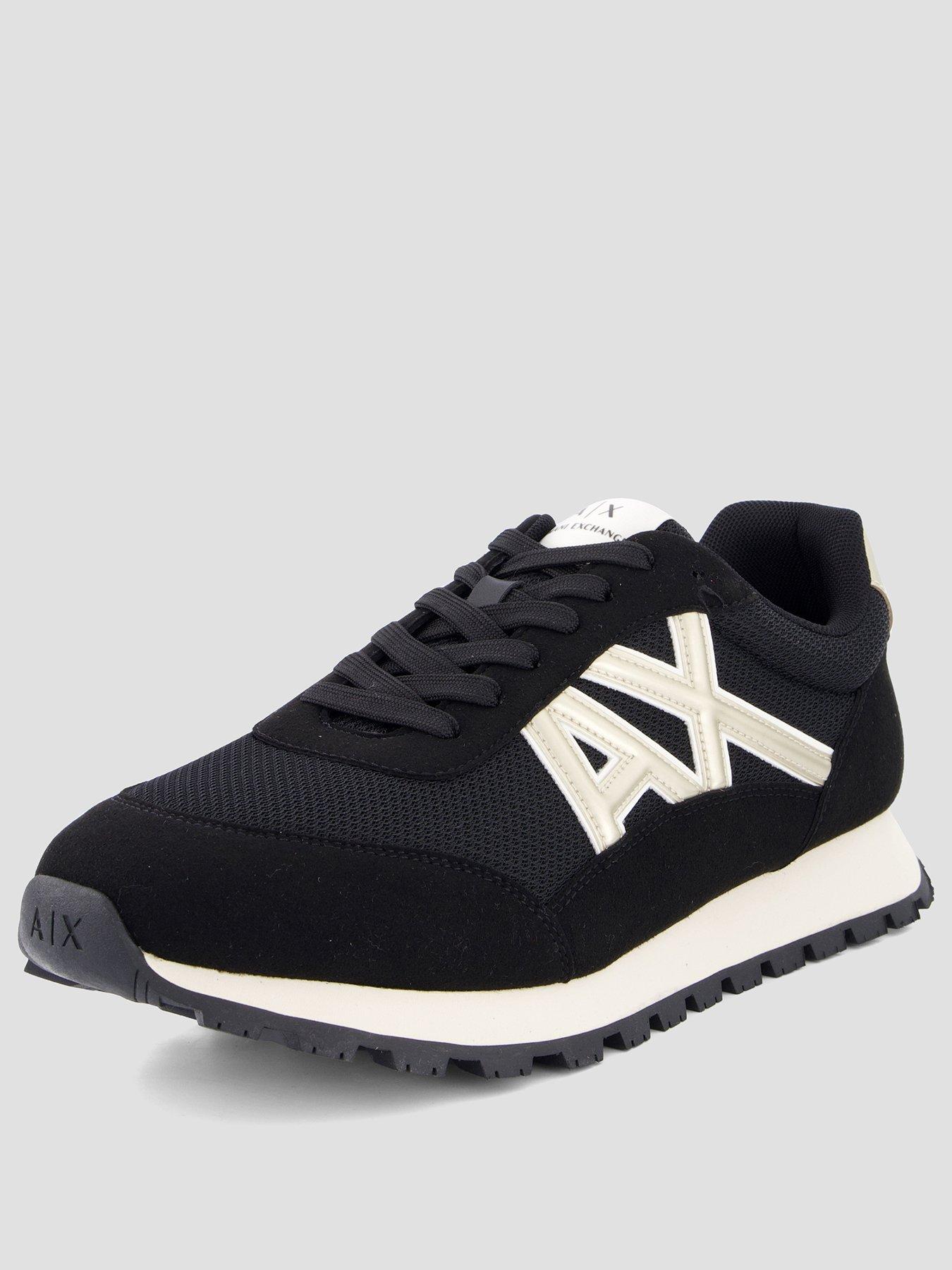  image of armani-exchange-drop-logo-suede-runner-trainers-black