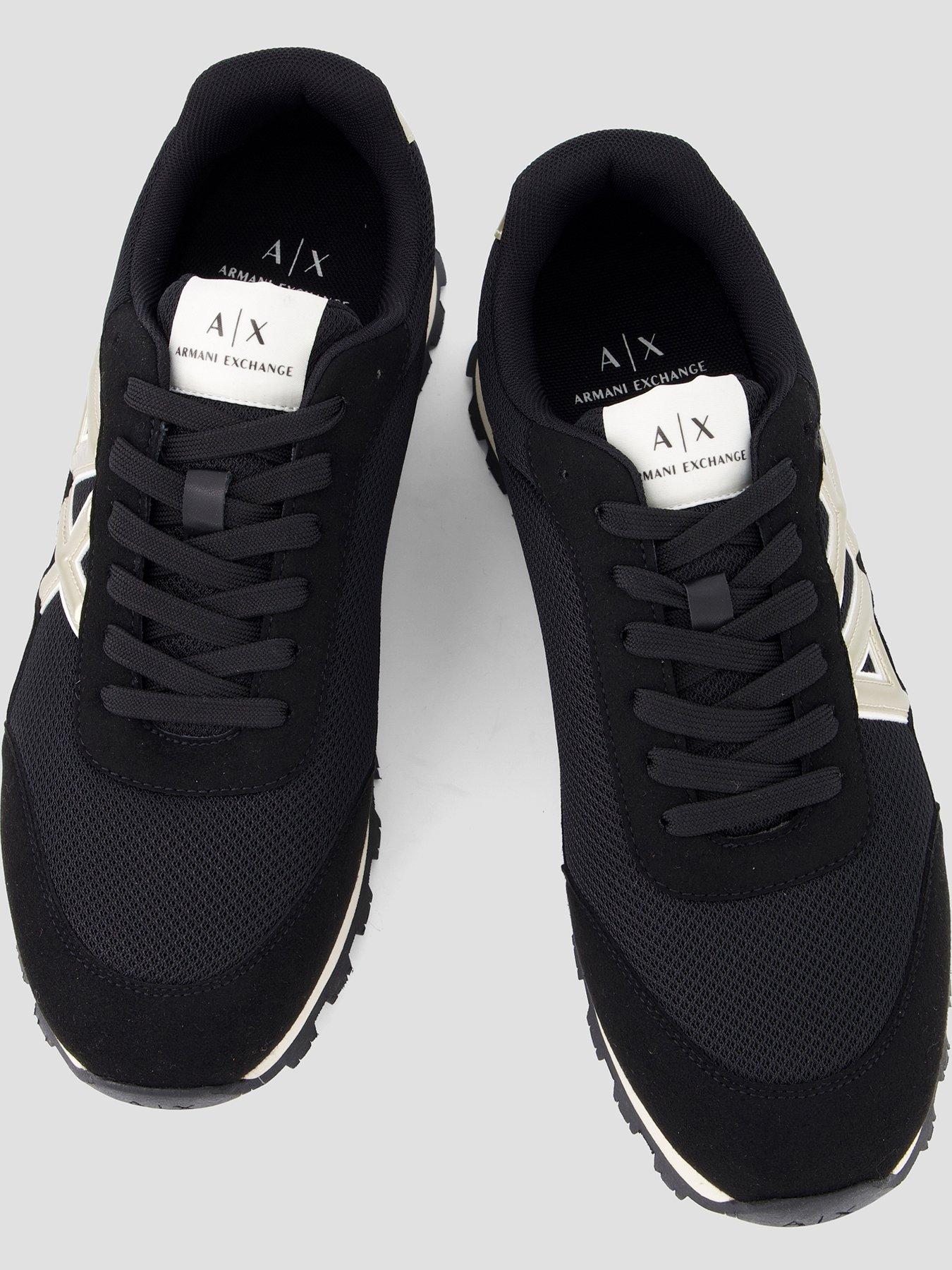  image of armani-exchange-drop-logo-suede-runner-trainers-black