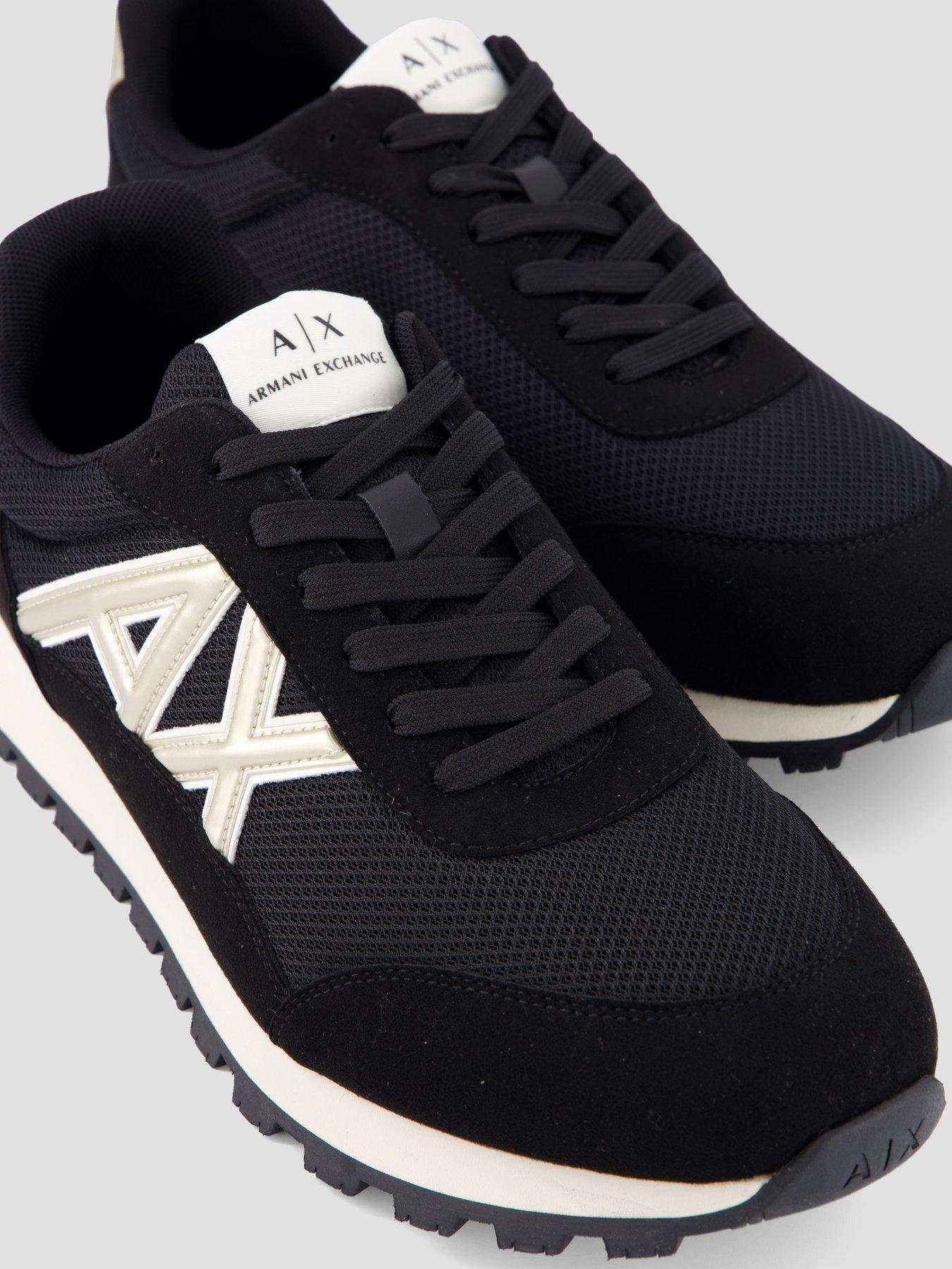  image of armani-exchange-drop-logo-suede-runner-trainers-black