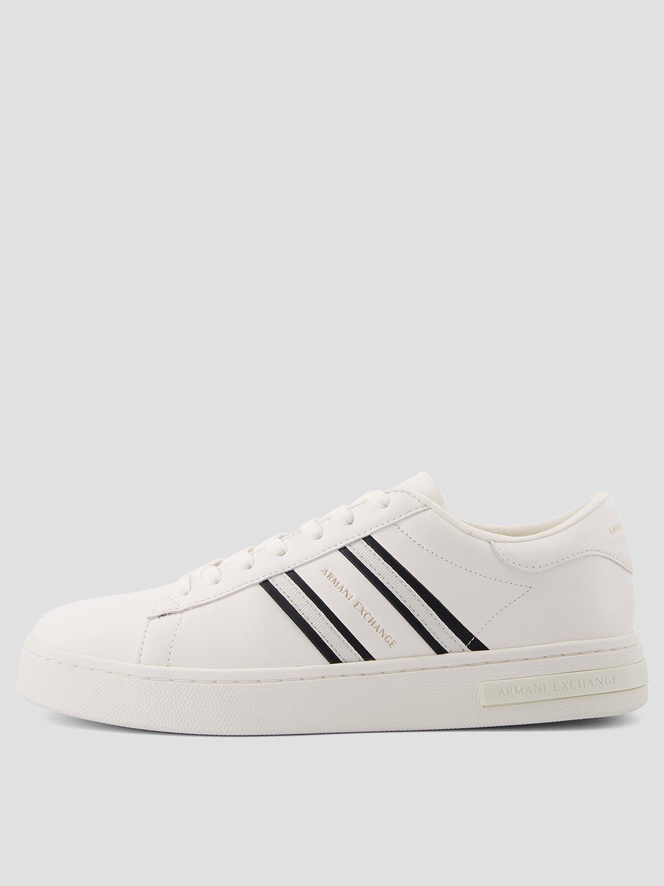 front image of armani-exchange-side-stripe-cupsole-trainers-off-white