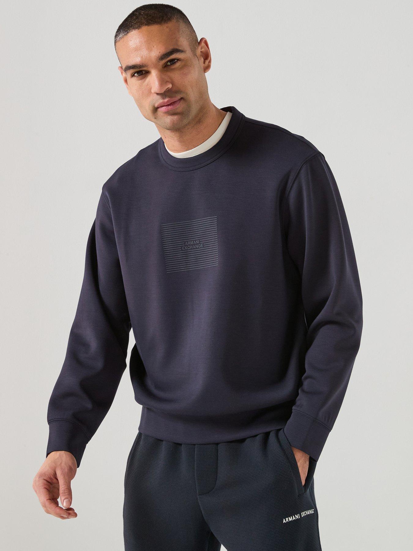 Image 1 of 6 of Armani Exchange Box Logo Crew Sweatshirt - Navy