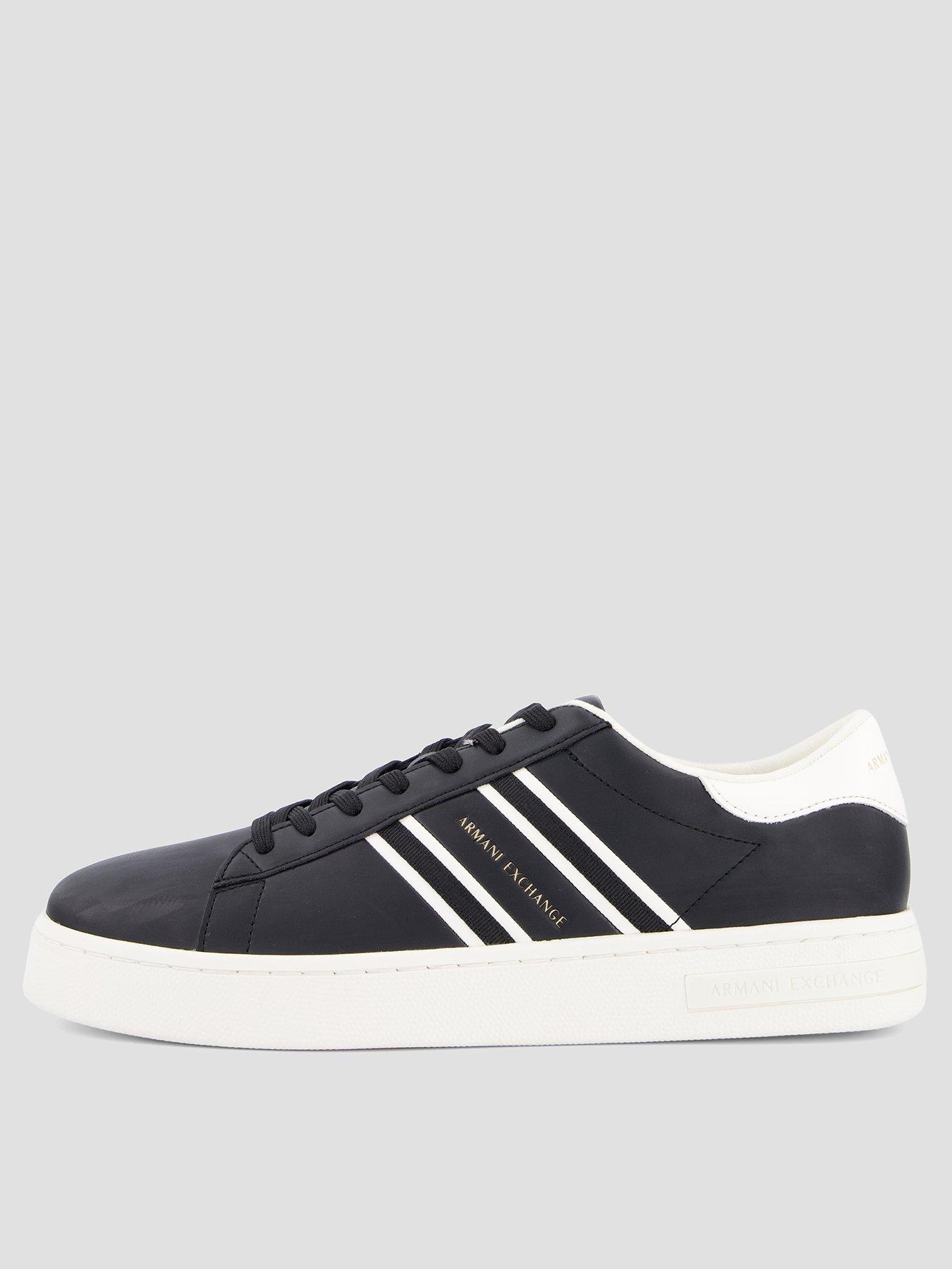 front image of armani-exchange-side-stripe-cupsole-trainers-black