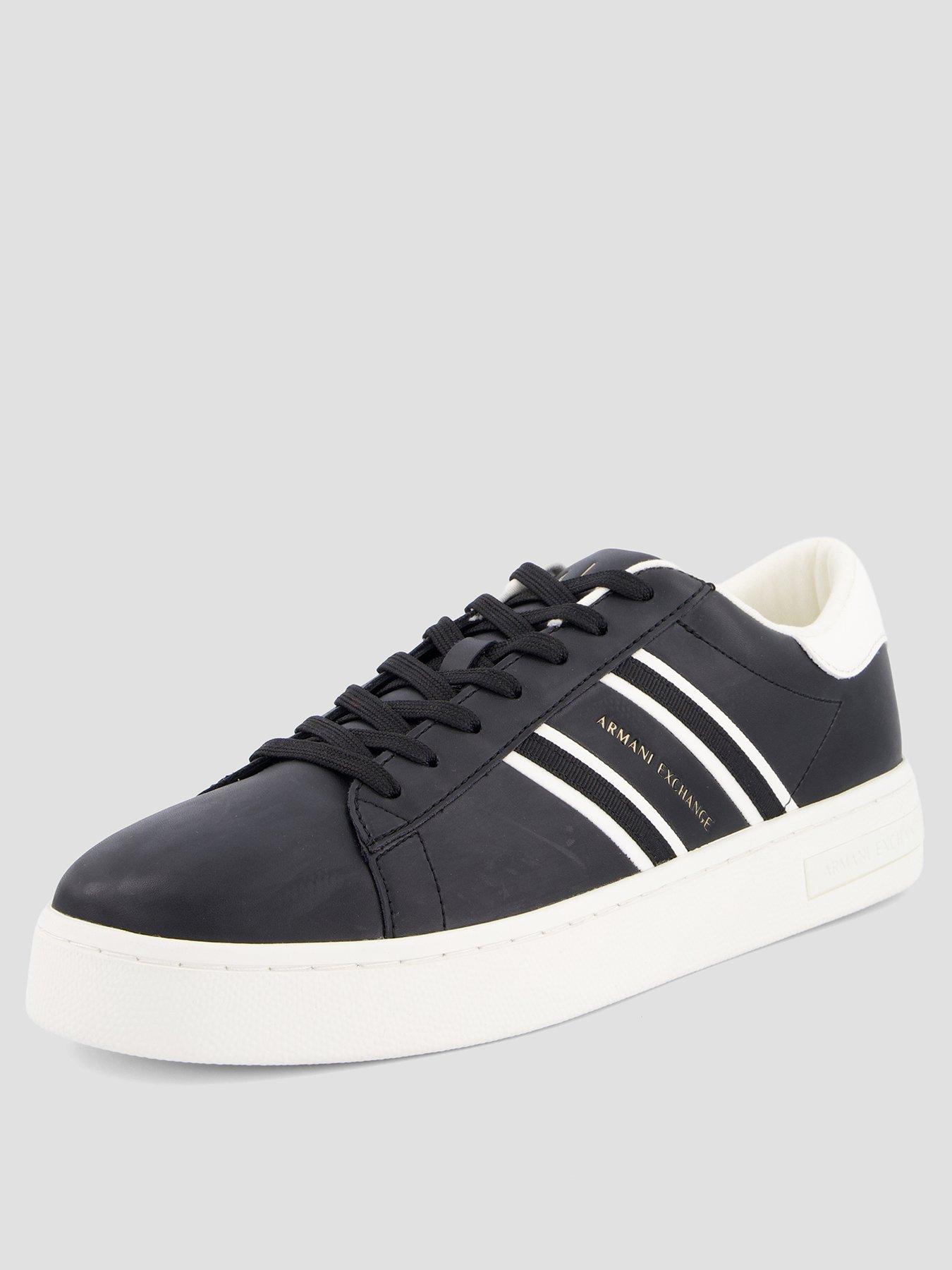  image of armani-exchange-side-stripe-cupsole-trainers-black