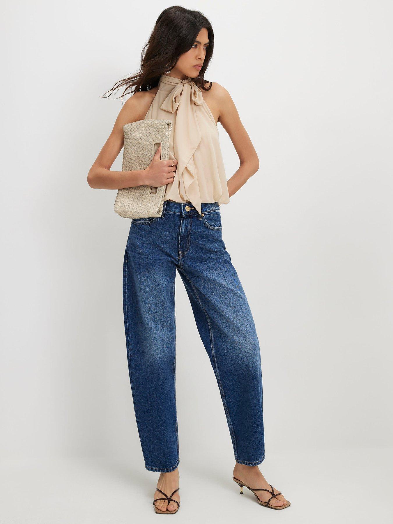 Image 1 of 6 of River Island Cullen Core Barrel Jeans - Blue