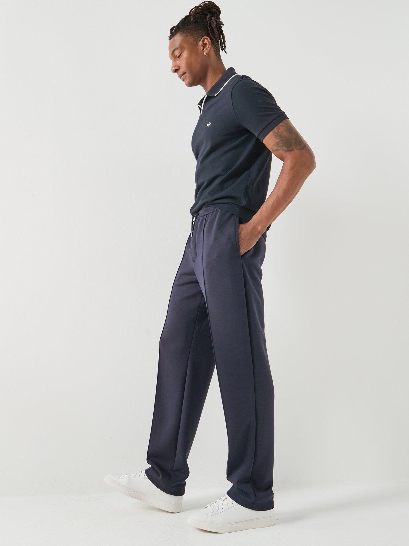  image of armani-exchange-straight-legged-jersey-trousers-navy