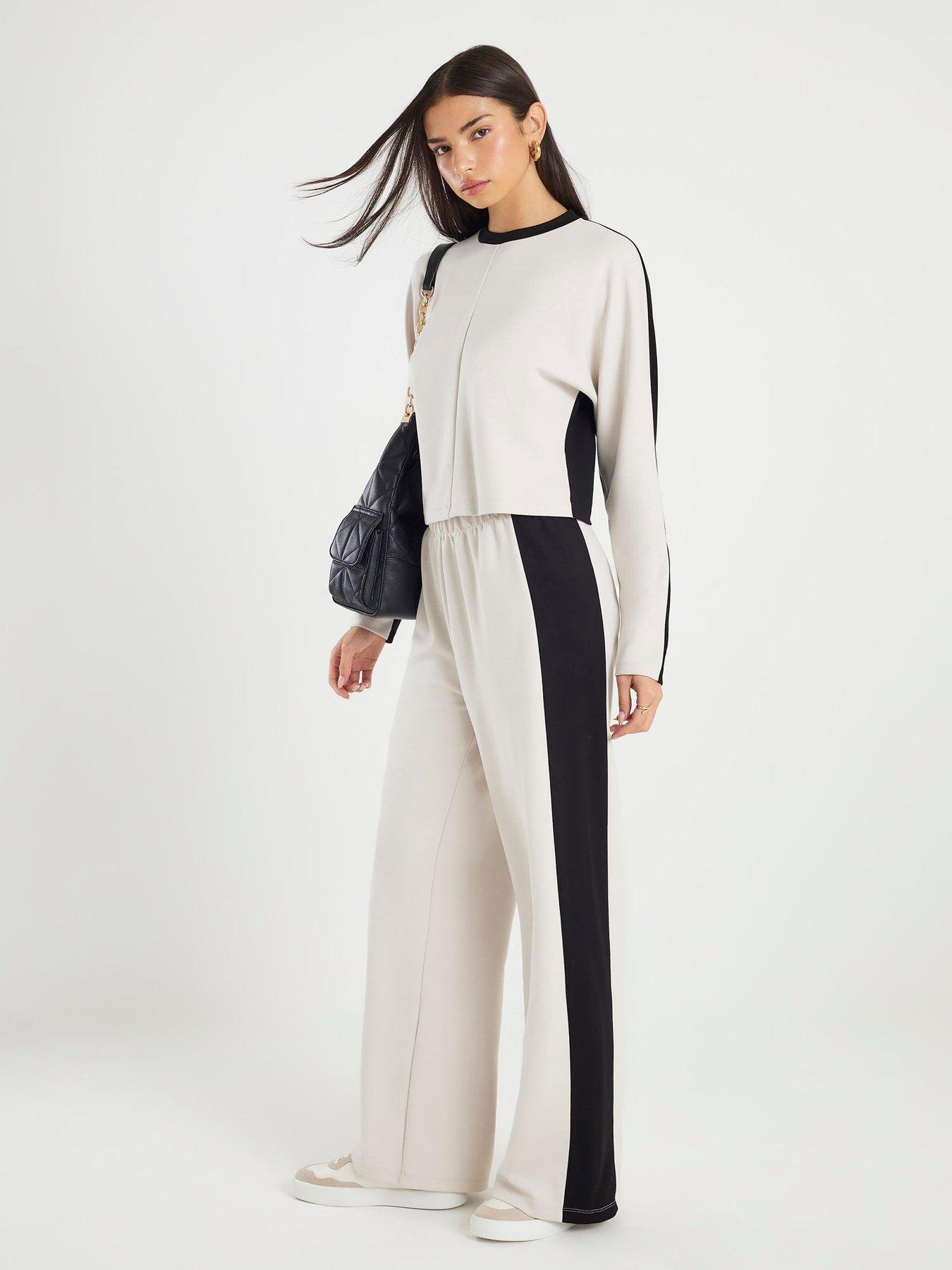 River Island Block Neoprene Wideleg Trouser - Cream