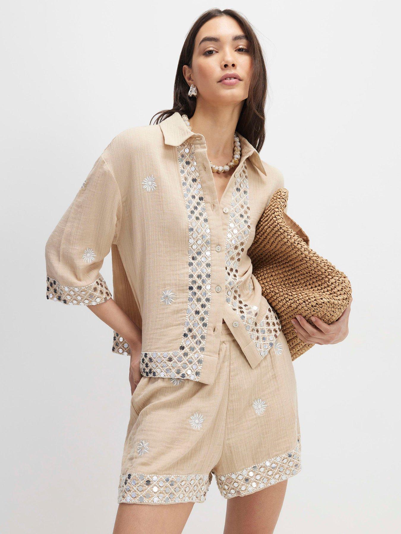 river-island-sequin-embellished-shorts-beige