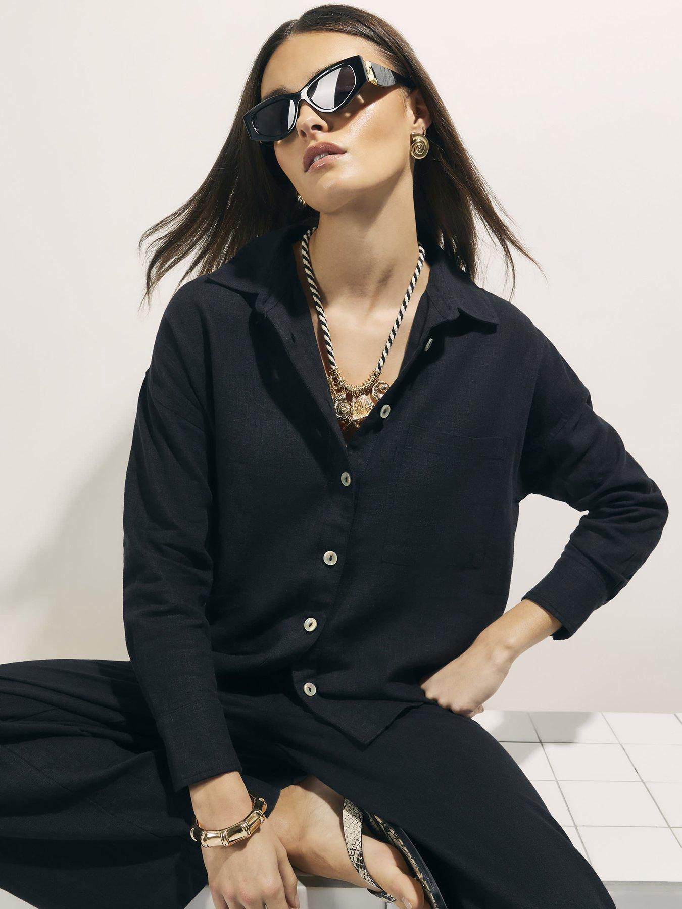 Image 1 of 4 of River Island Linen Blend Shirt - Black