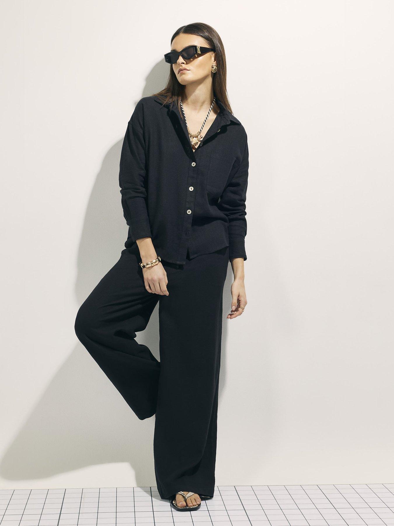 Image 3 of 4 of River Island Linen Blend Shirt - Black