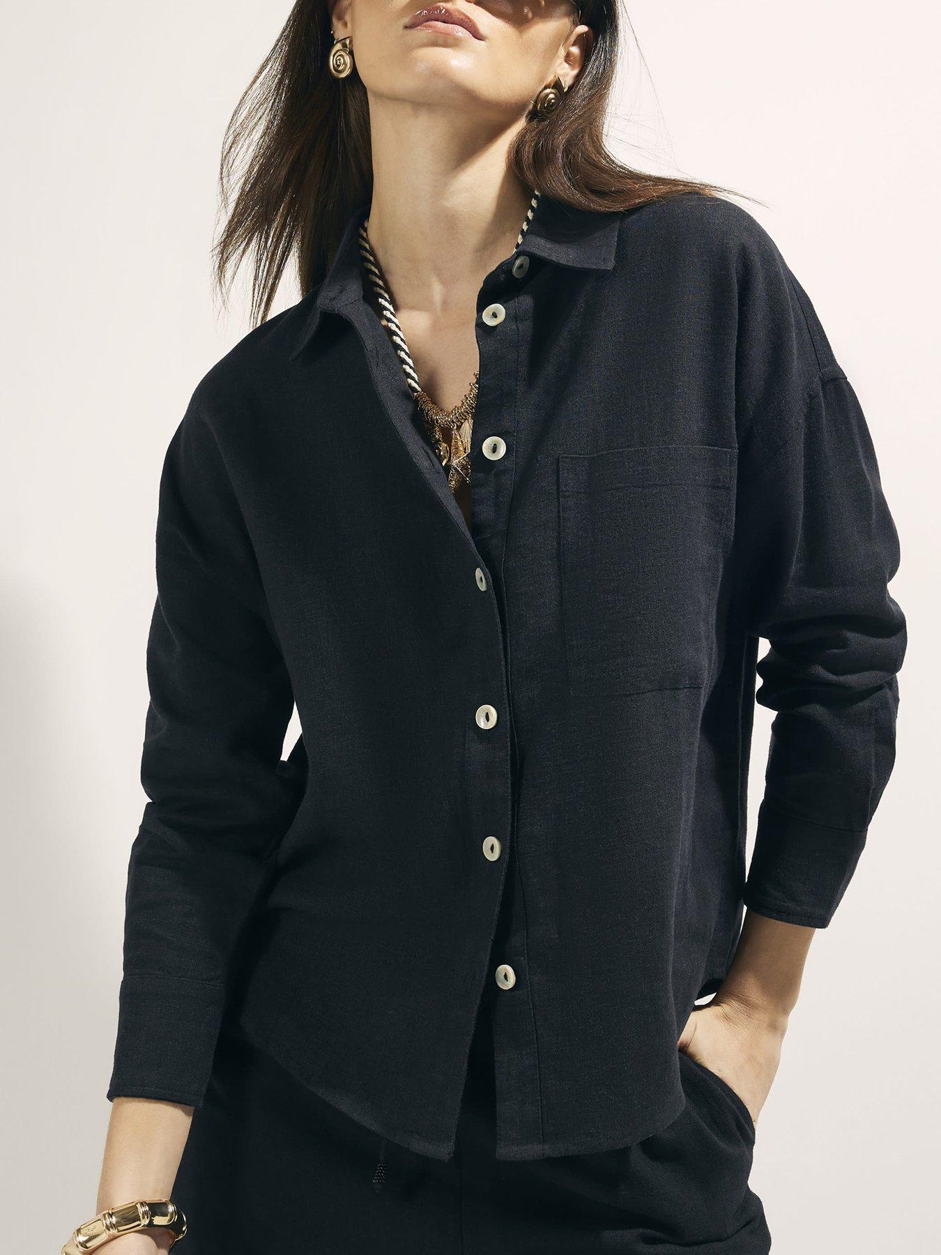 Image 4 of 4 of River Island Linen Blend Shirt - Black