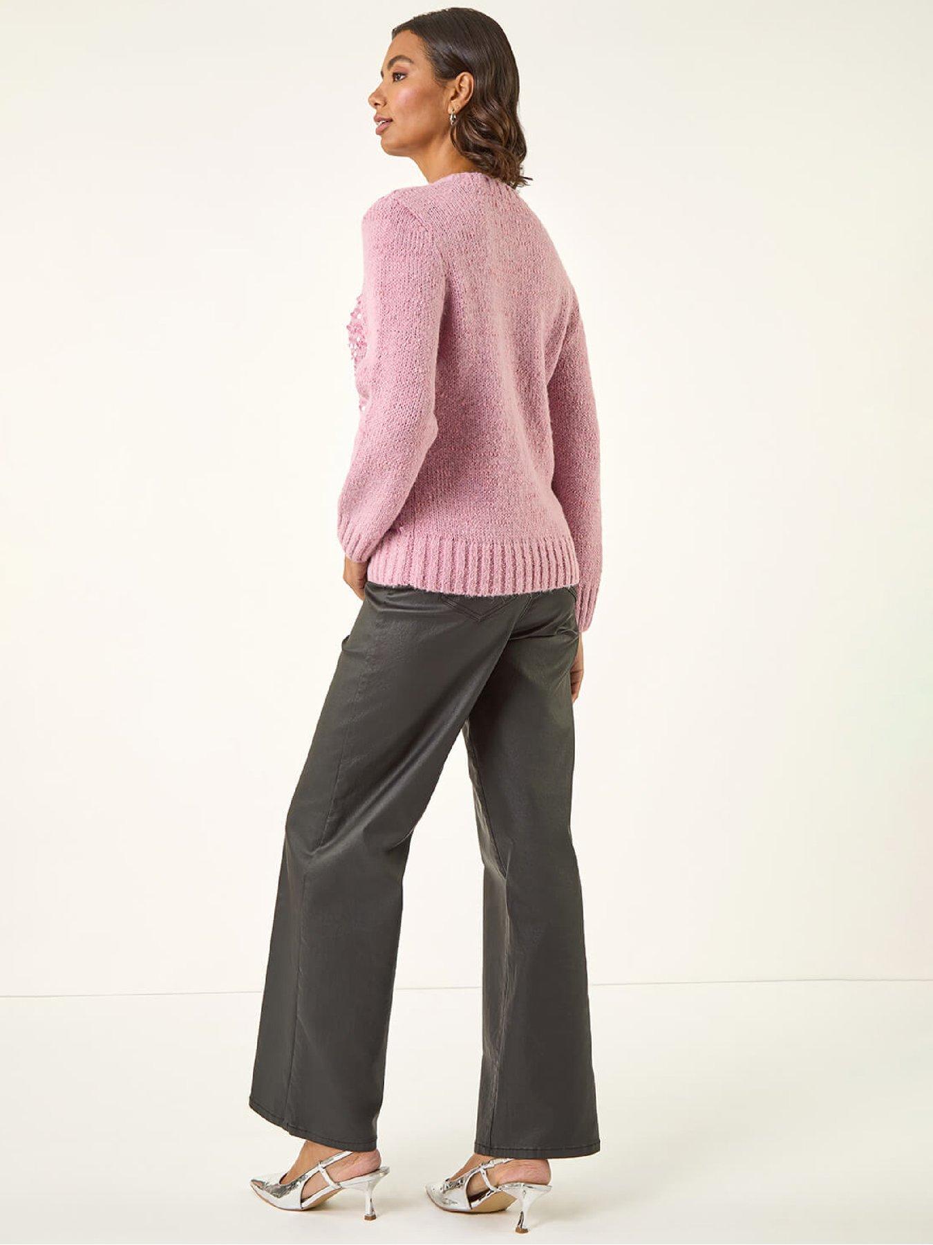 Image 2 of 5 of Roman Sequin Crew Neck Knitted Jumper - Pink
