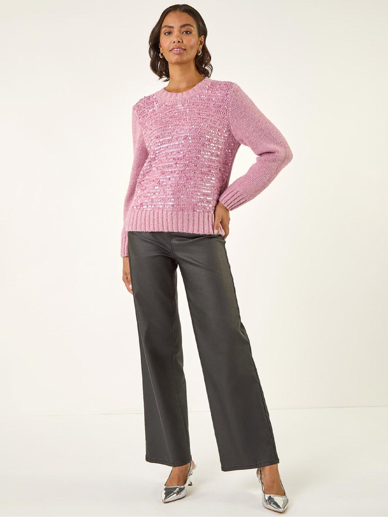 Image 3 of 5 of Roman Sequin Crew Neck Knitted Jumper - Pink
