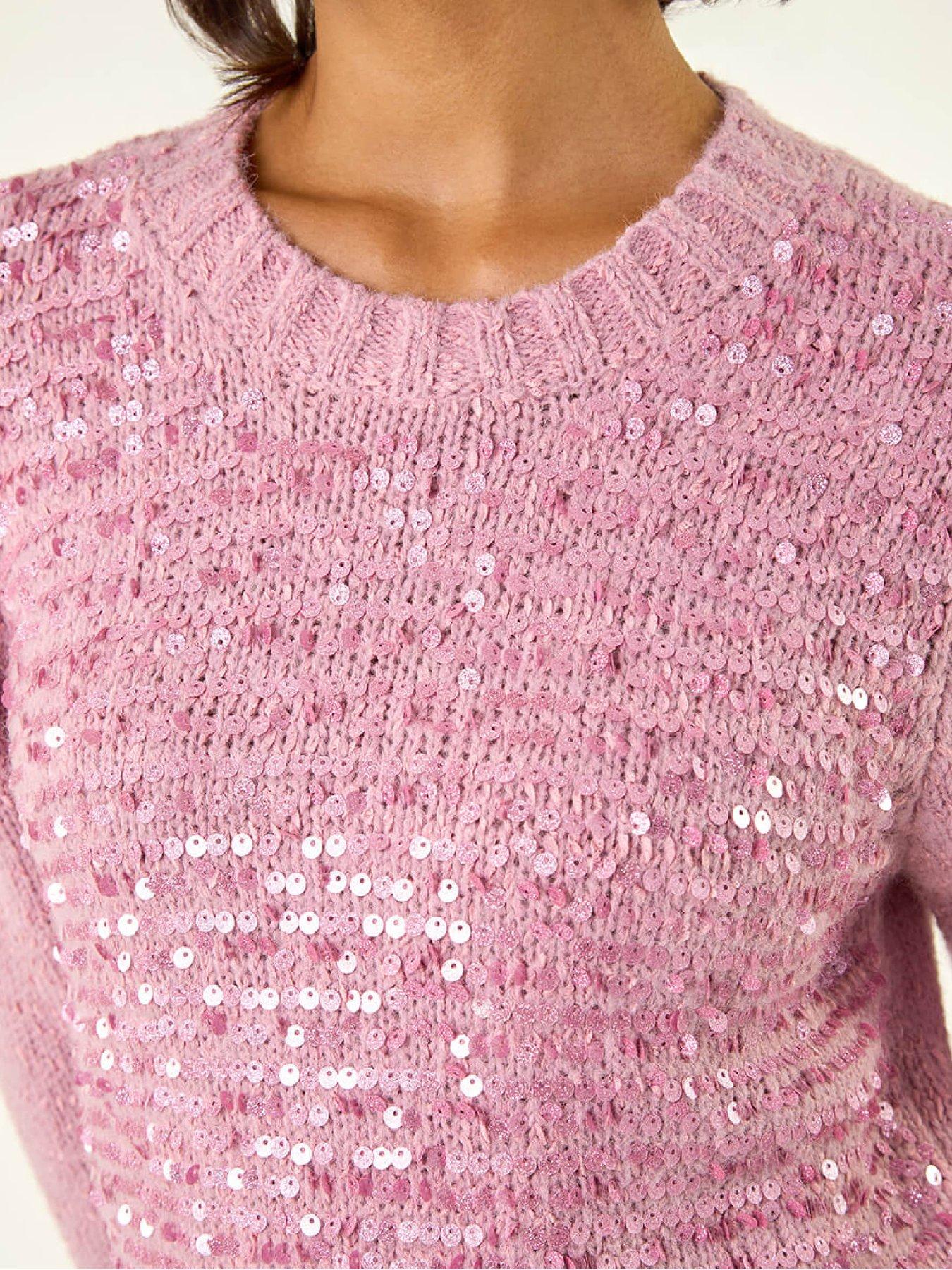 Image 5 of 5 of Roman Sequin Crew Neck Knitted Jumper - Pink