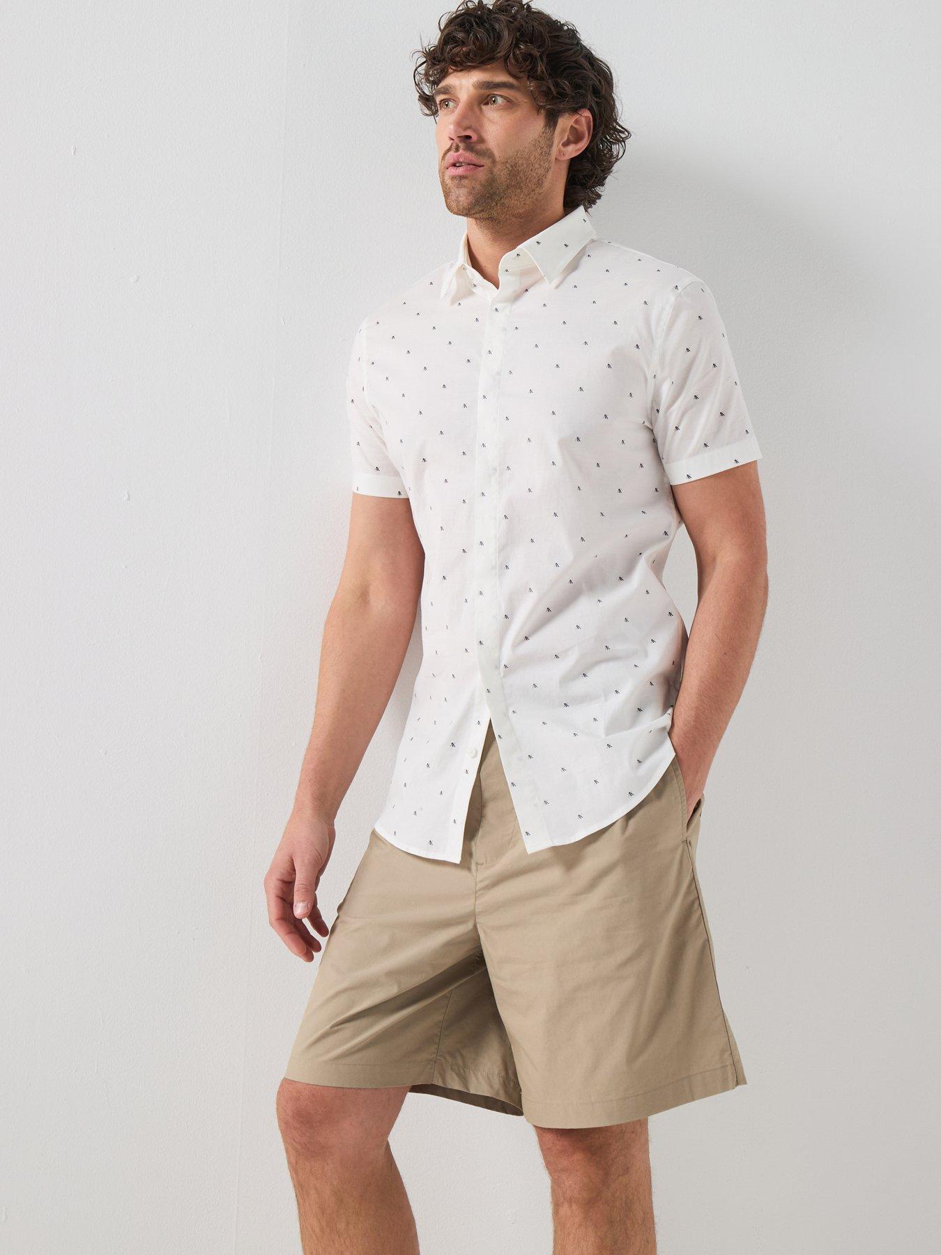 Armani Exchange All Over Print Slim Fit Short Sleeve Shirt - Off White