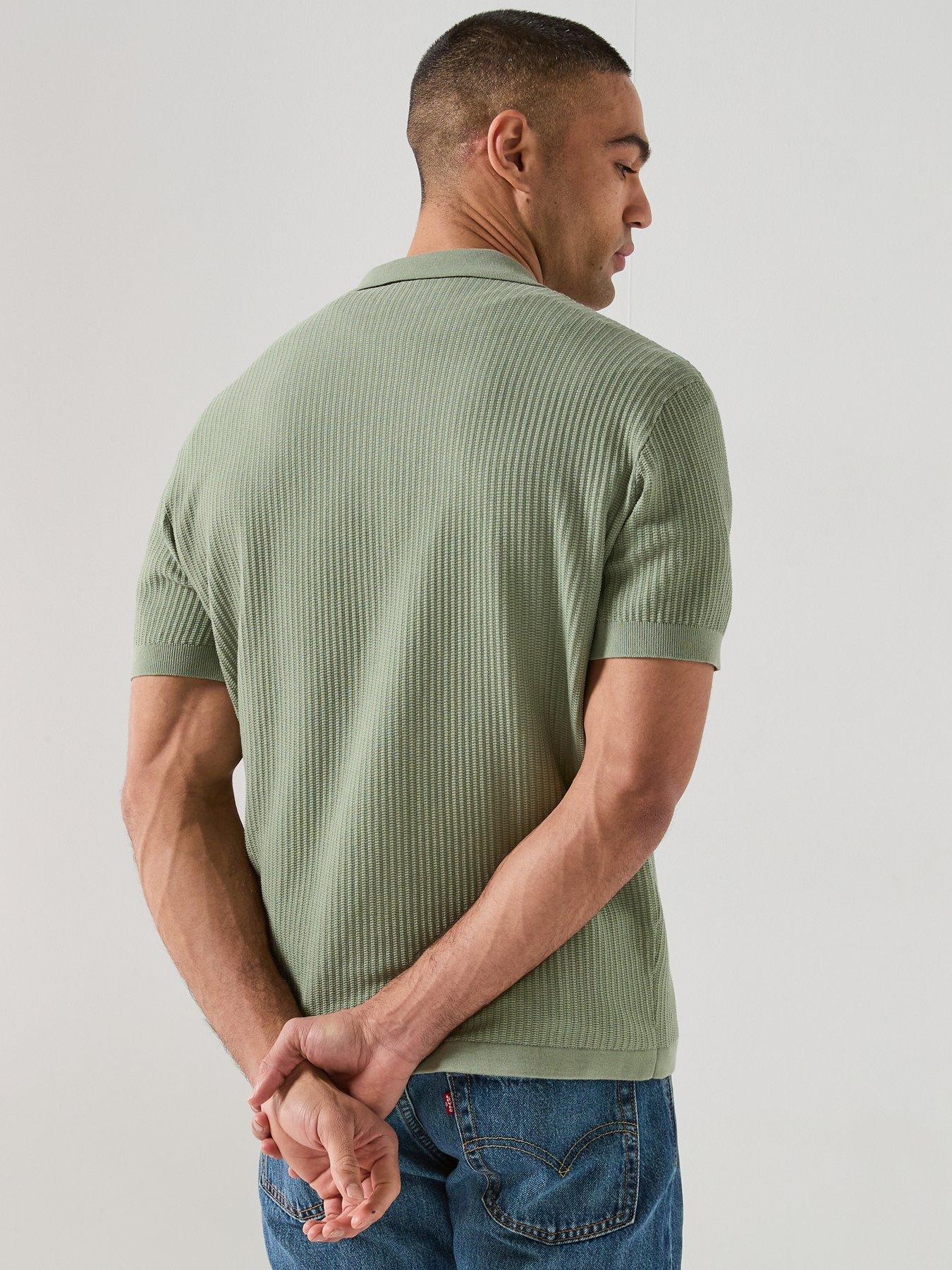 Image 2 of 6 of Armani Exchange Knittted Open Collar Polo Shirt - Green