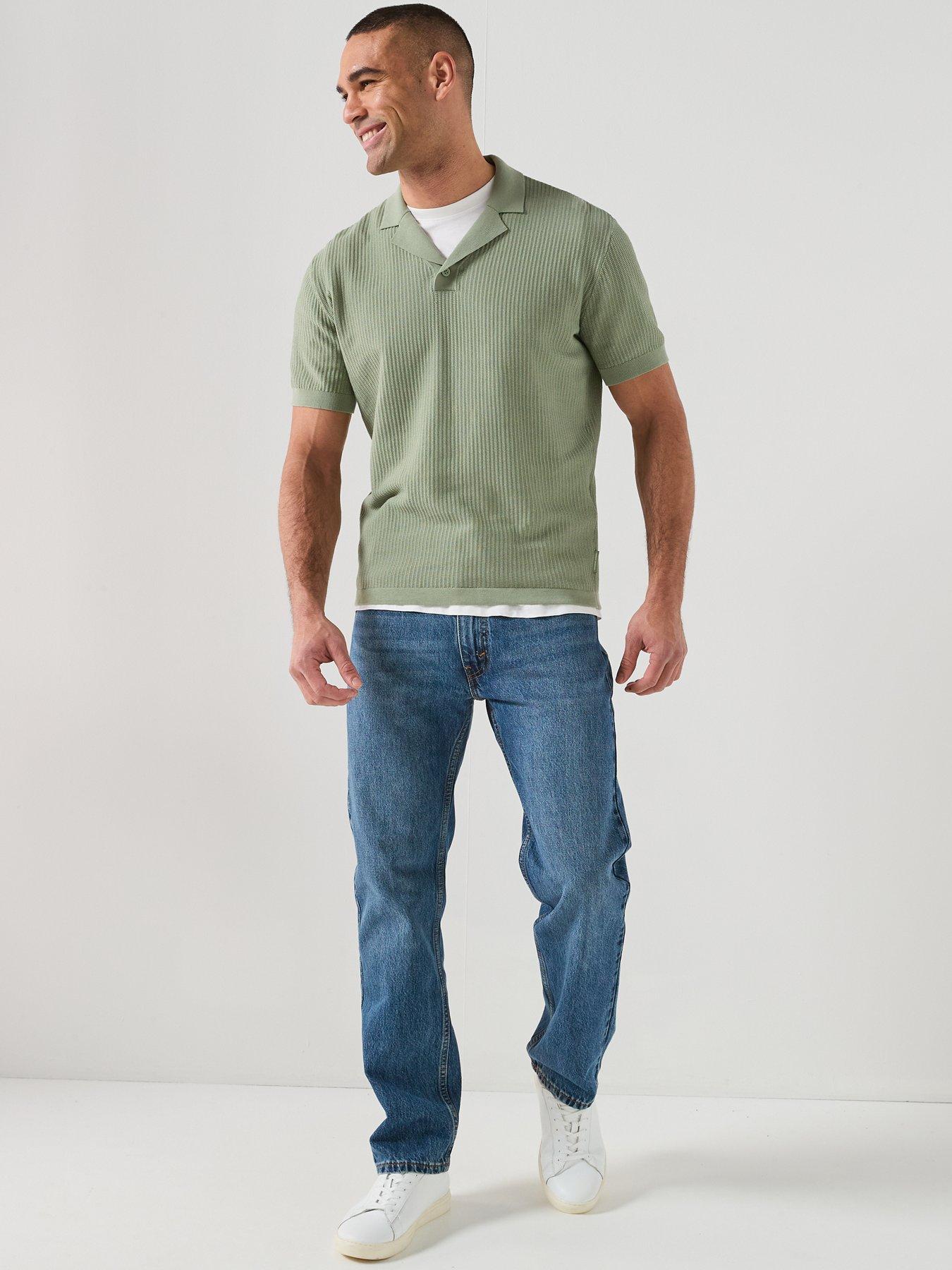 Image 3 of 6 of Armani Exchange Knittted Open Collar Polo Shirt - Green