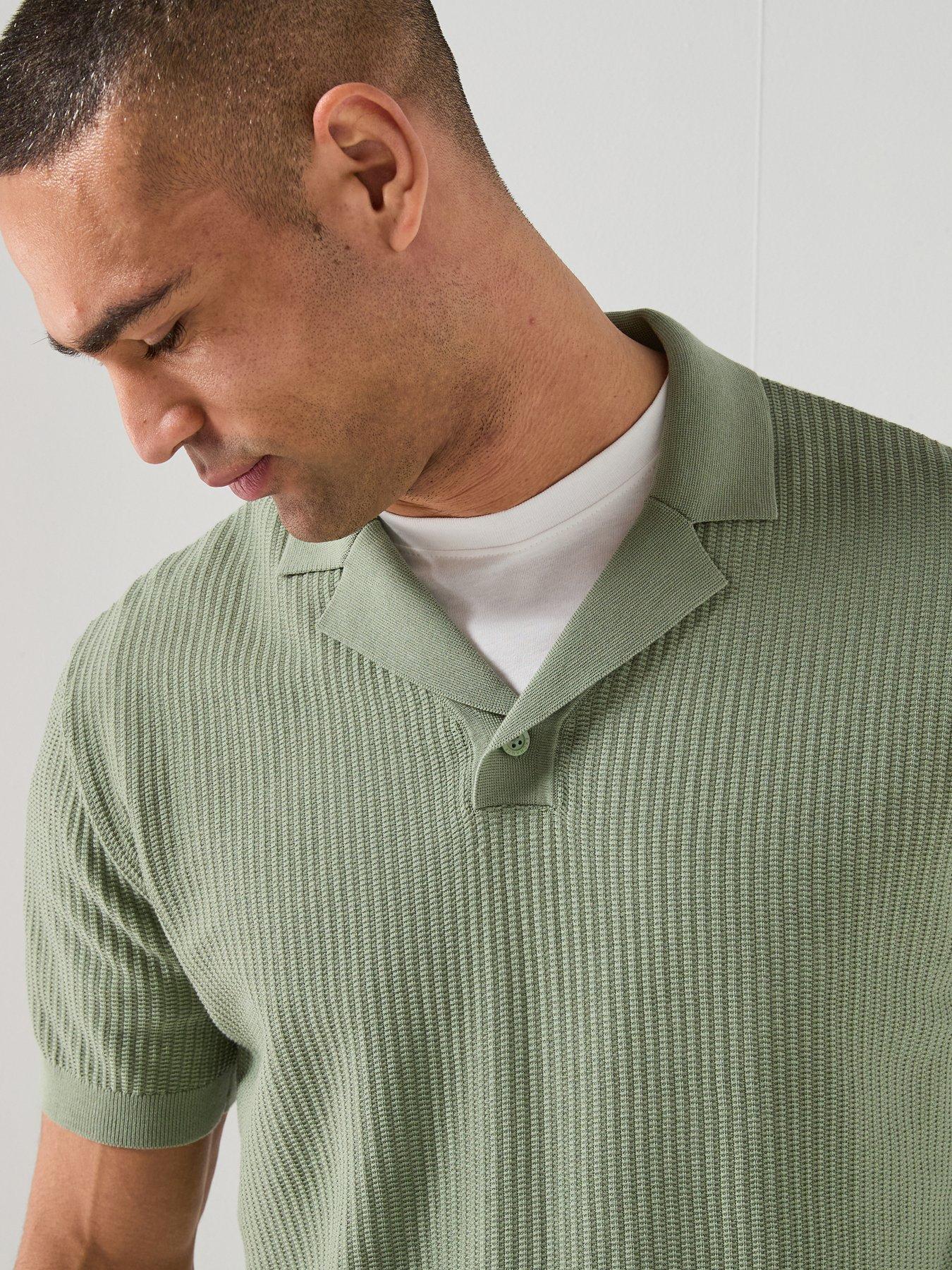 Image 4 of 6 of Armani Exchange Knittted Open Collar Polo Shirt - Green