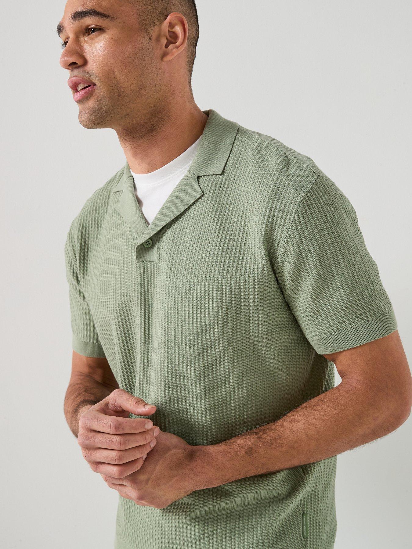 Image 5 of 6 of Armani Exchange Knittted Open Collar Polo Shirt - Green