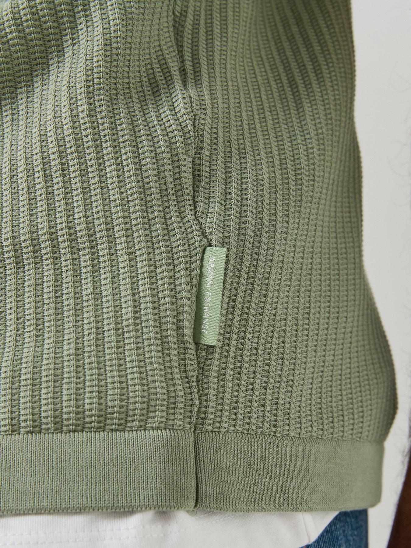 Image 6 of 6 of Armani Exchange Knittted Open Collar Polo Shirt - Green